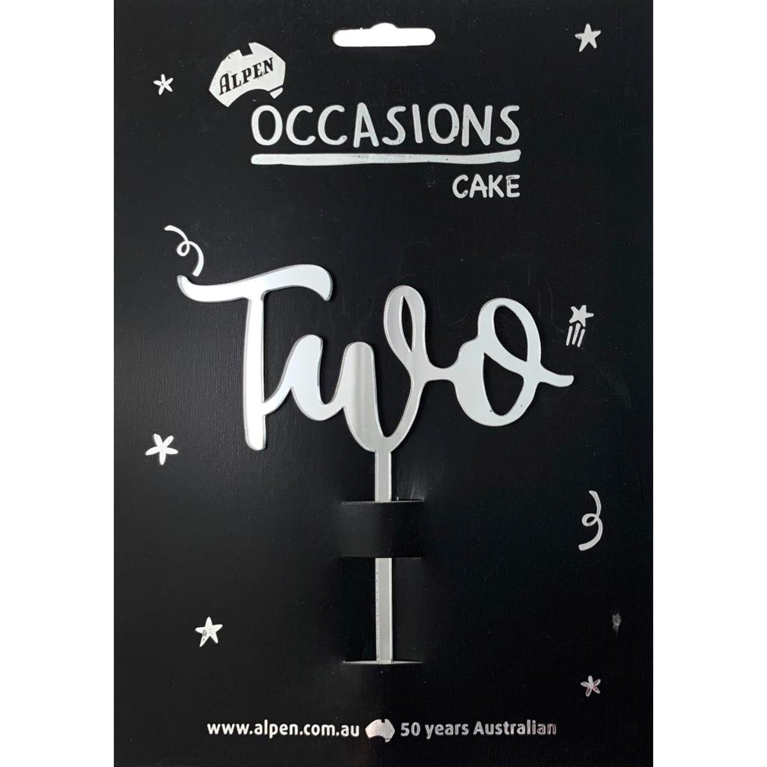 Occasions Cake Topper Acrylic 2mm Two Silver