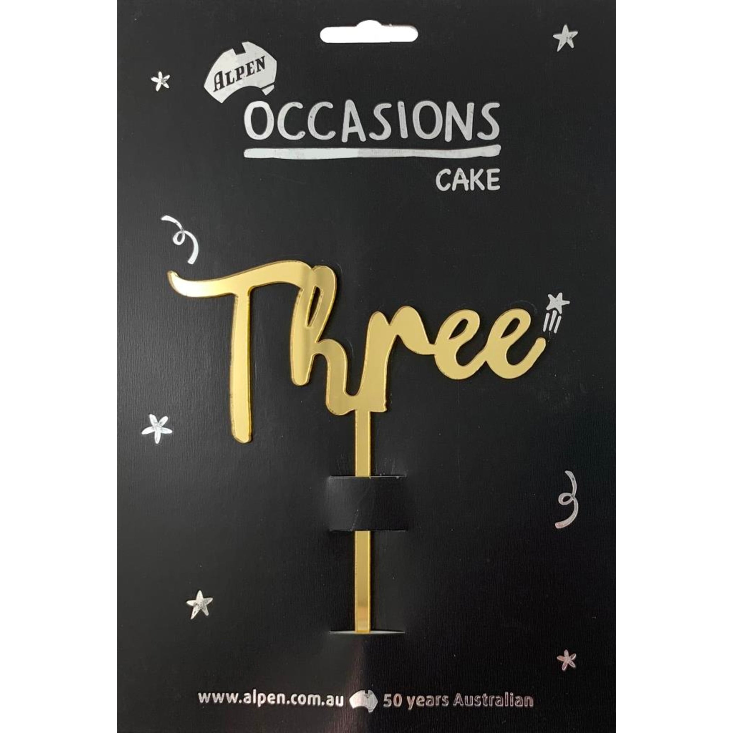 Occasions Cake Topper Acrylic 2mm Three Gold