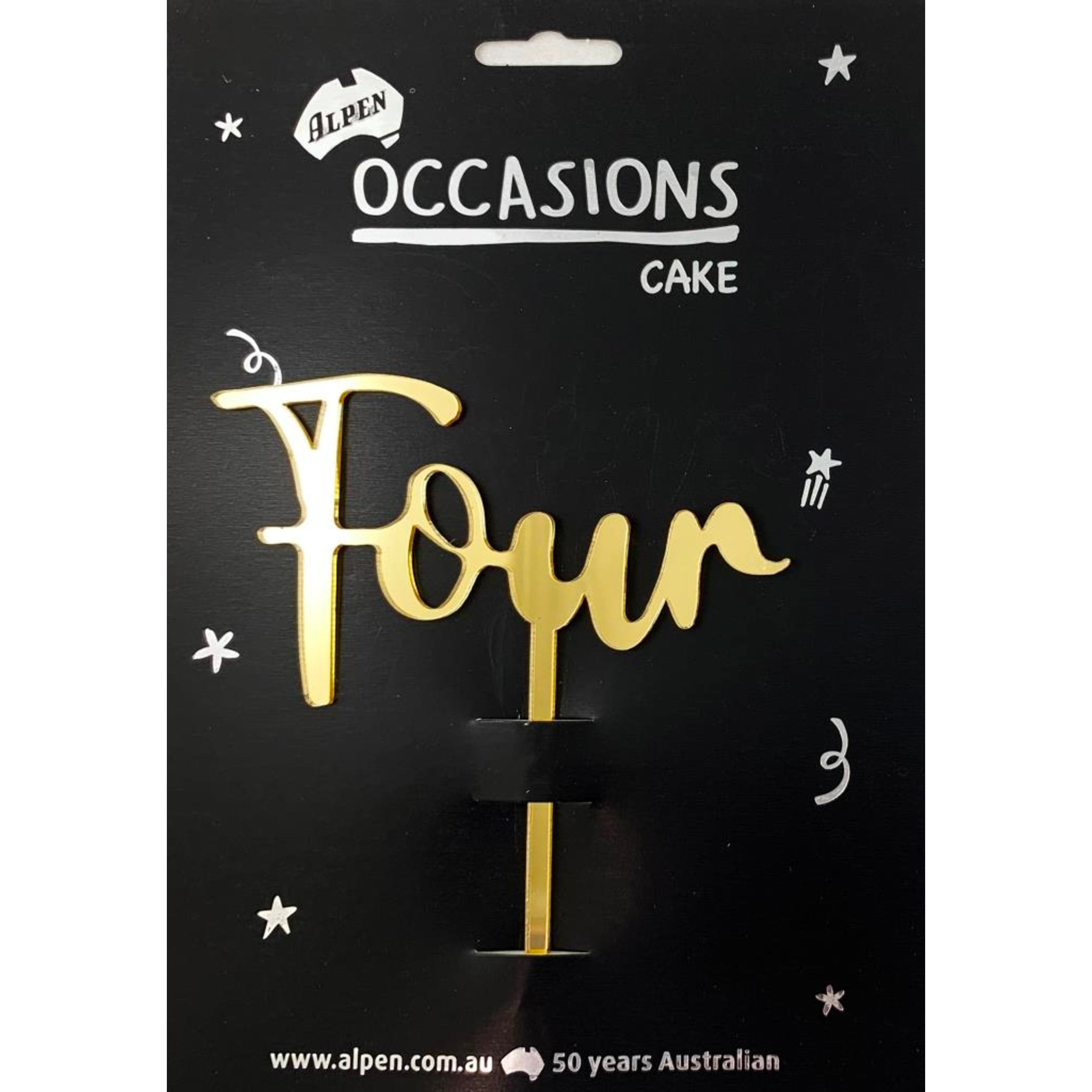 Occasions Cake Topper Acrylic 2mm Four Gold