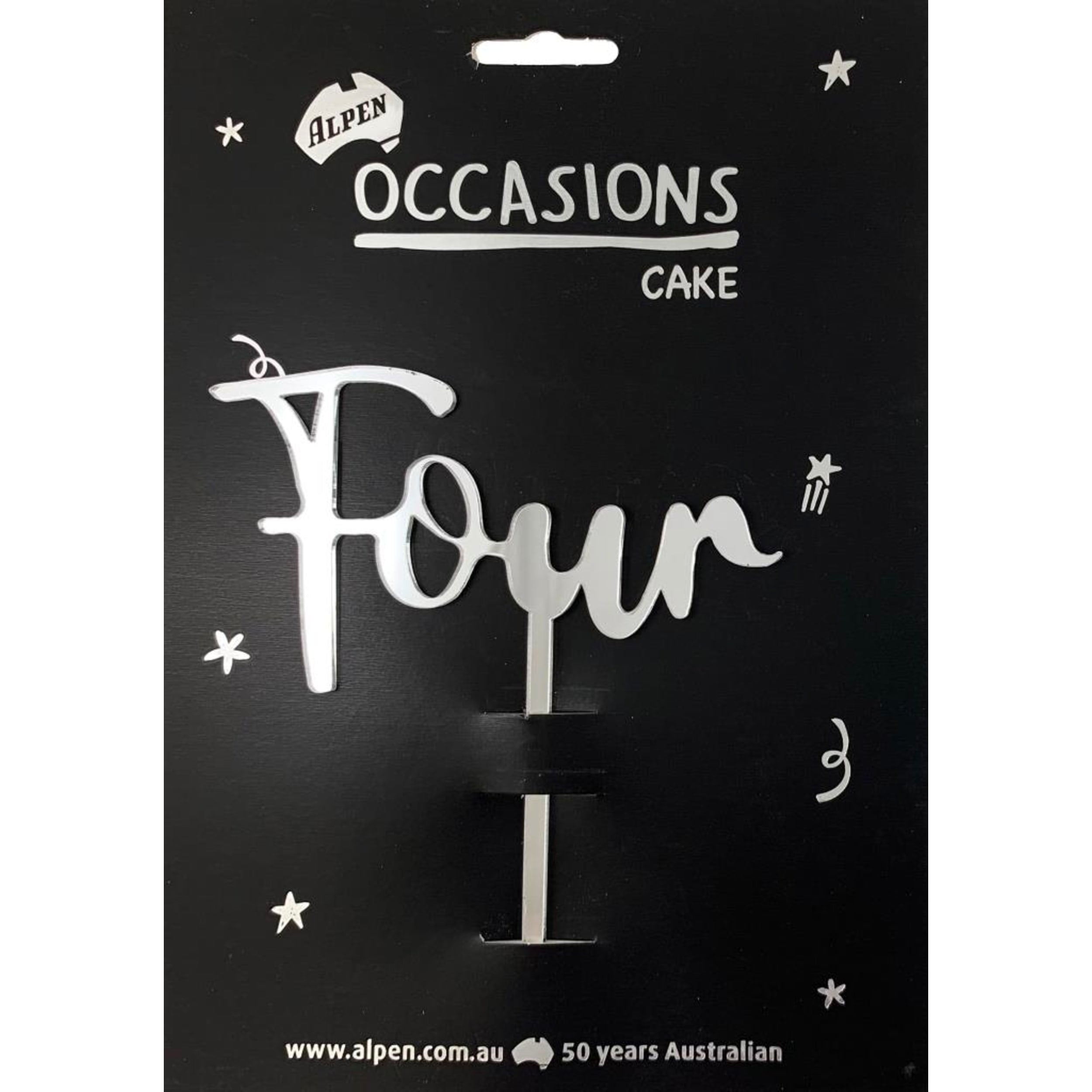 Occasions Cake Topper Acrylic 2mm Four Silver