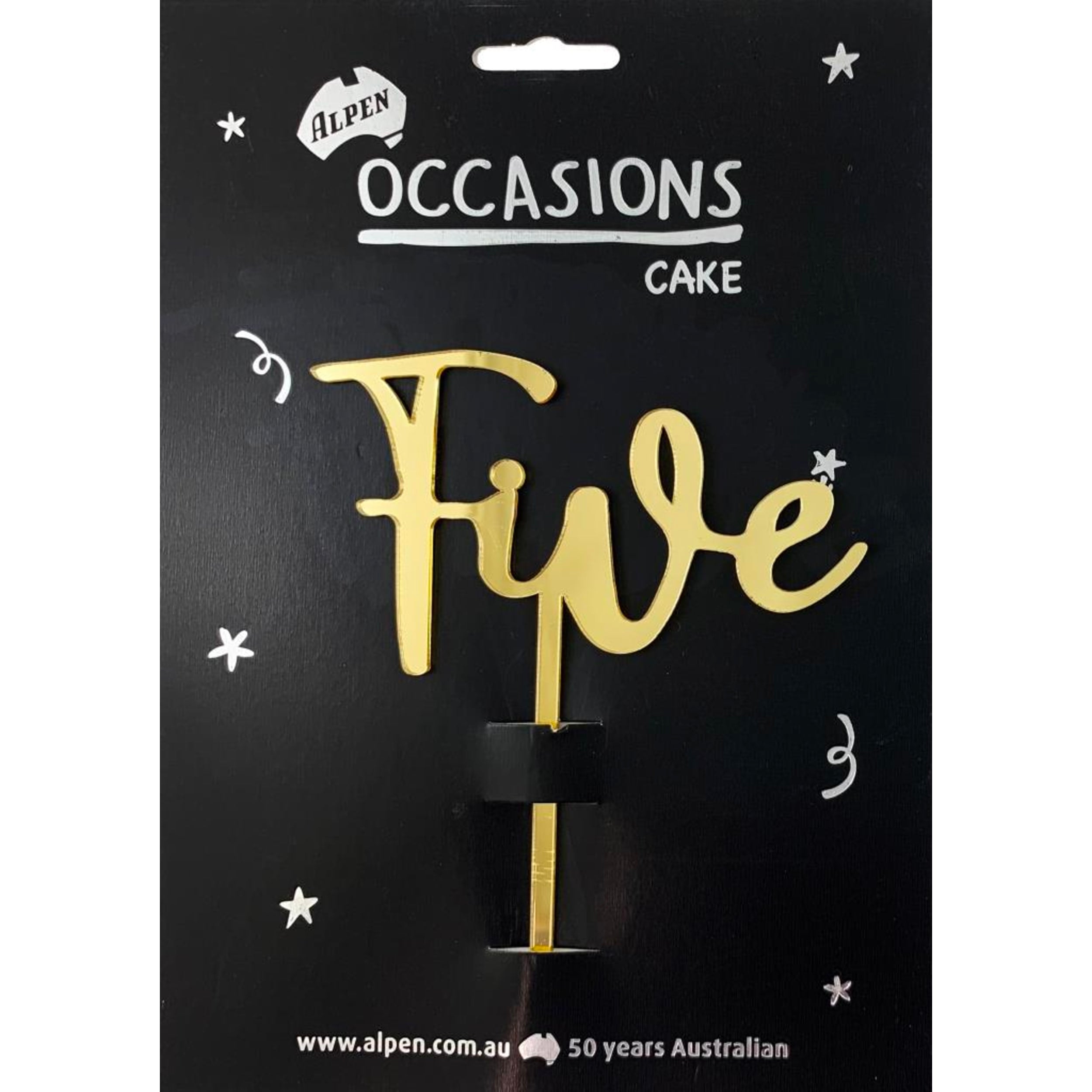 Occasions Cake Topper Acrylic 2mm Five Gold