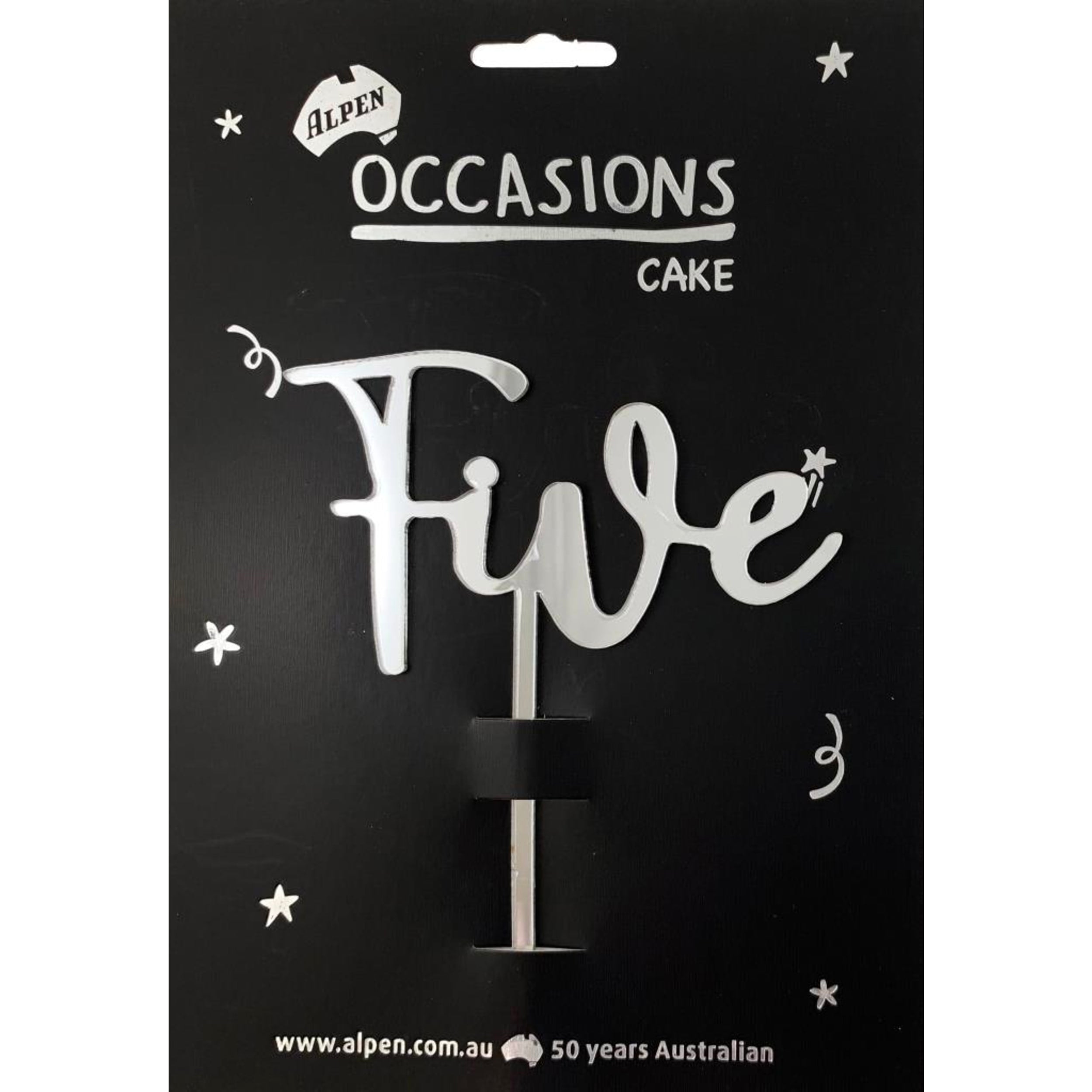 Occasions Cake Topper Acrylic 2mm Five Silver