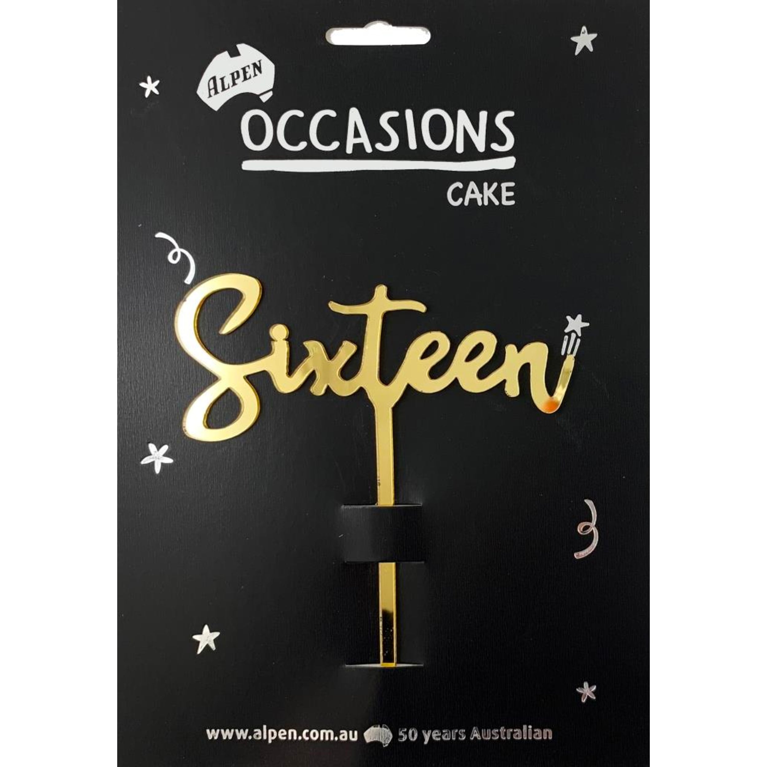 Occasions Cake Topper Acrylic 2mm Sixteen Gold