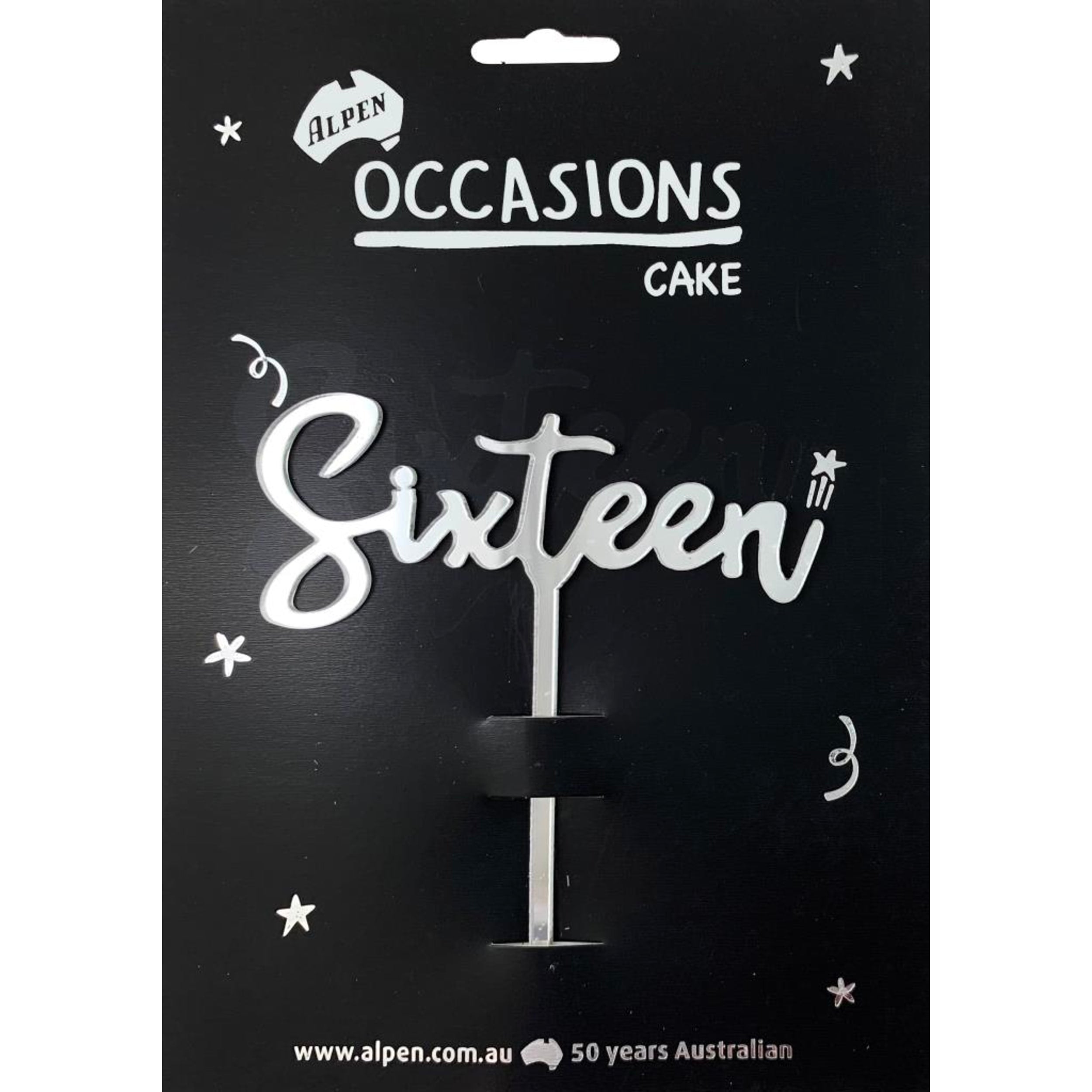 Occasions Cake Topper Acrylic 2mm Sixteen Silver