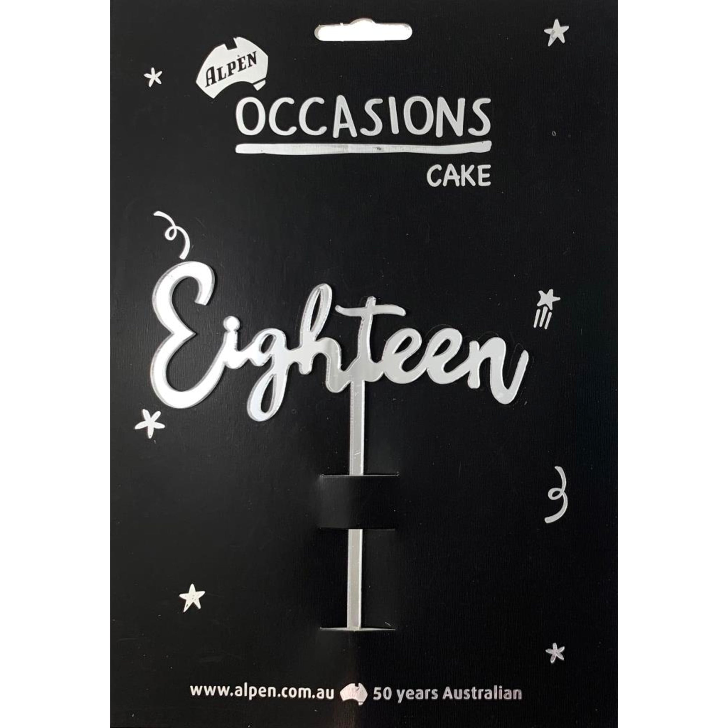 Occasions Cake Topper Acrylic 2mm Eighteen Silver