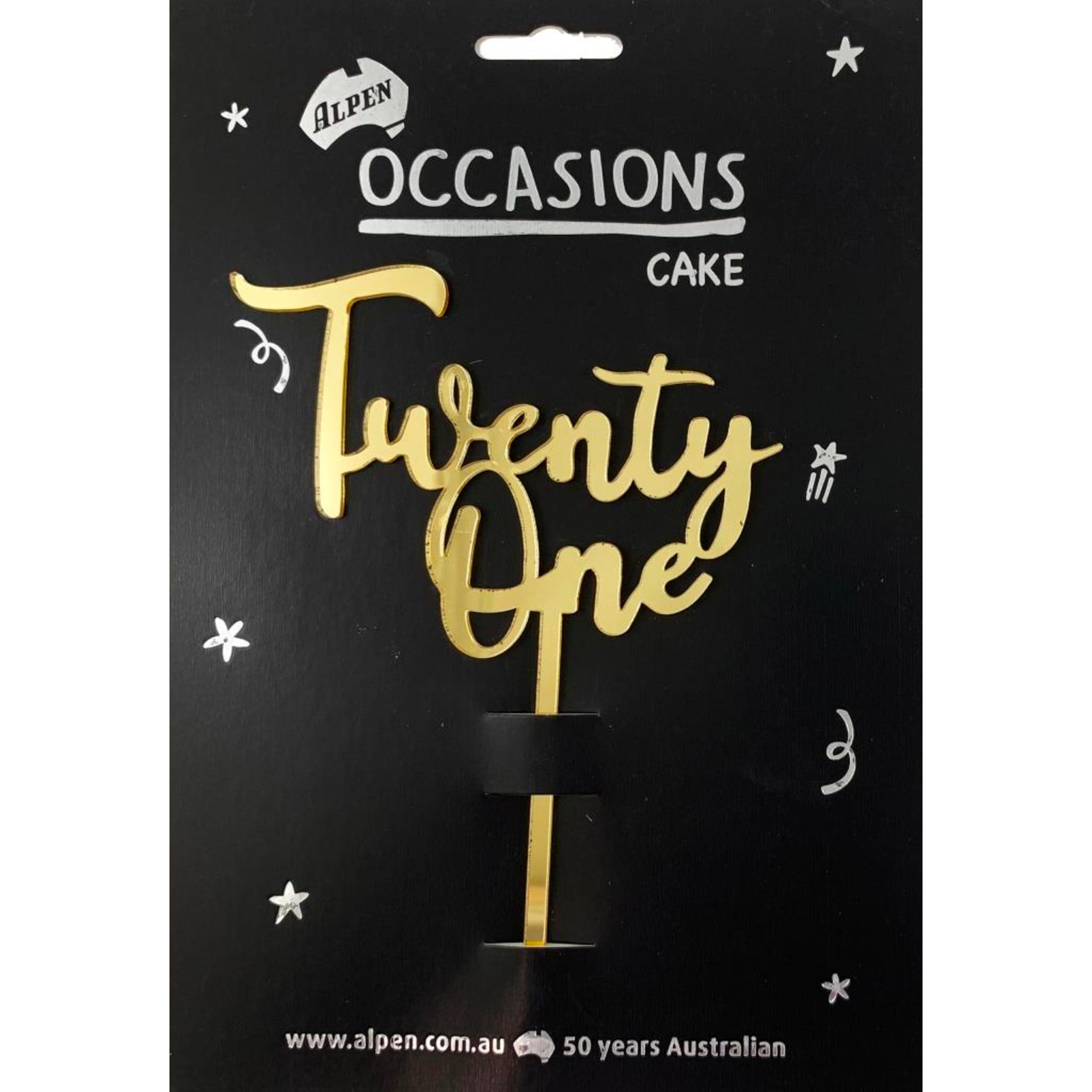 Occasions Cake Topper Acrylic 2mm Twenty One Gold