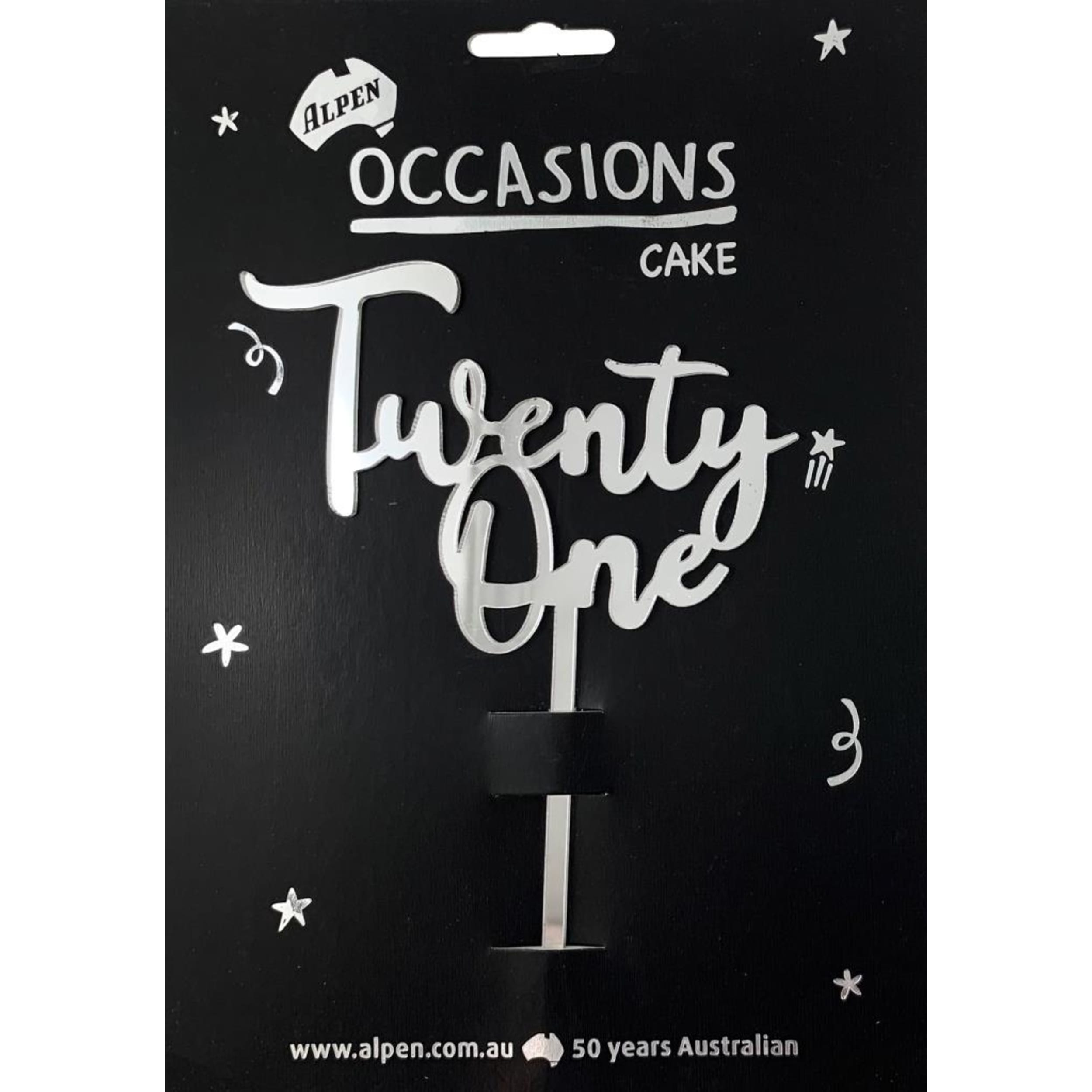 Occasions Cake Topper Acrylic 2mm Twenty One Silver