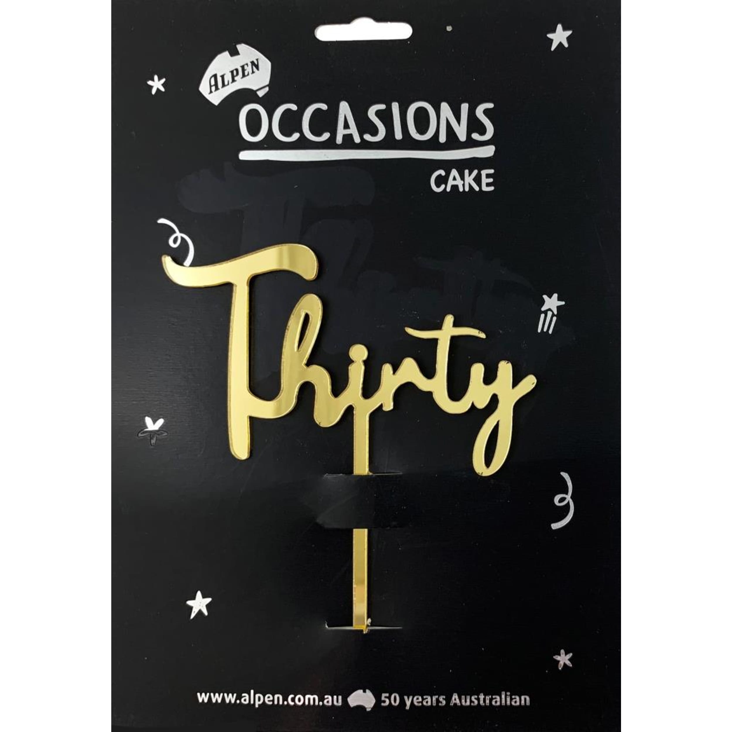 Occasions Cake Topper Acrylic 2mm Thirty Gold