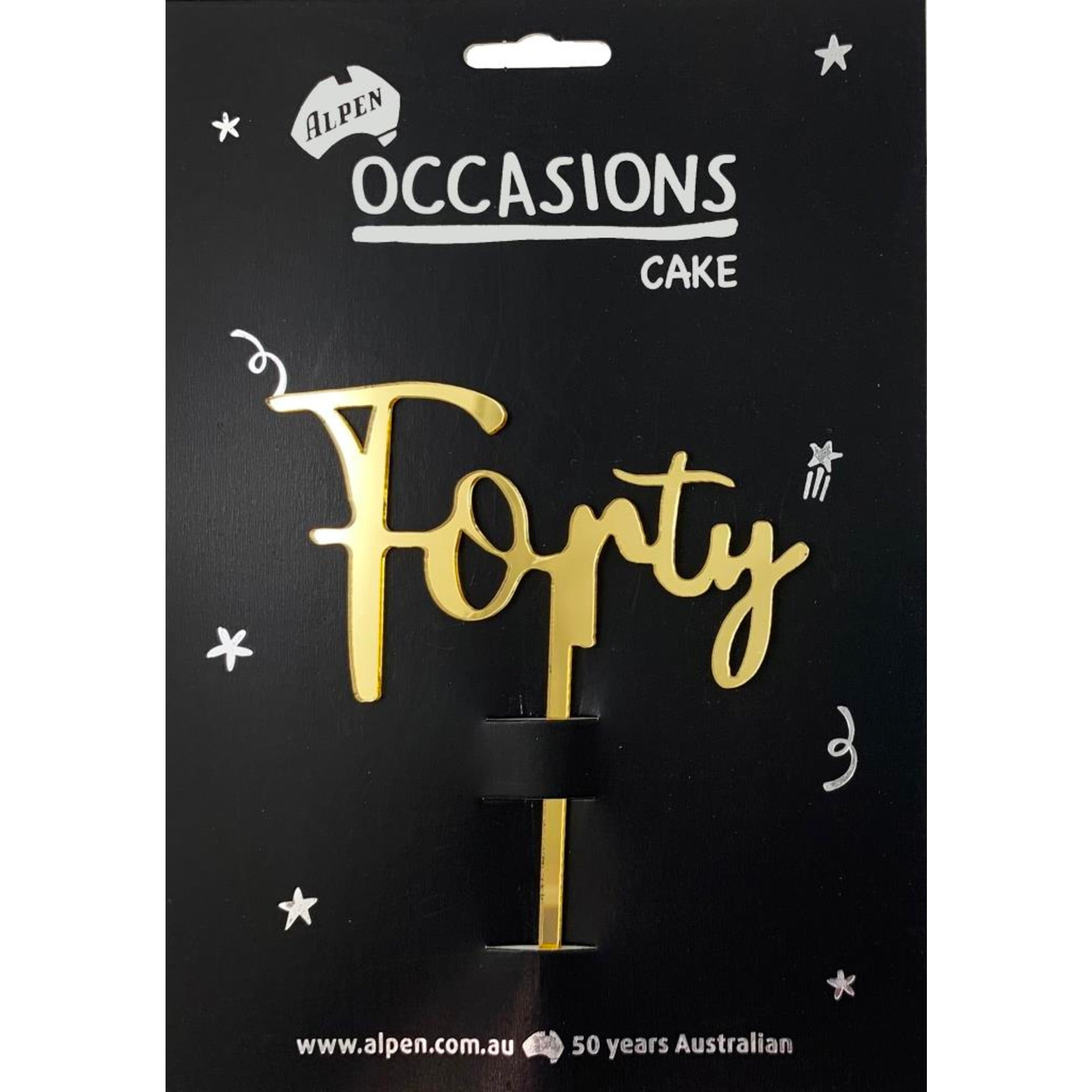 Occasions Cake Topper Acrylic 2mm Forty Gold