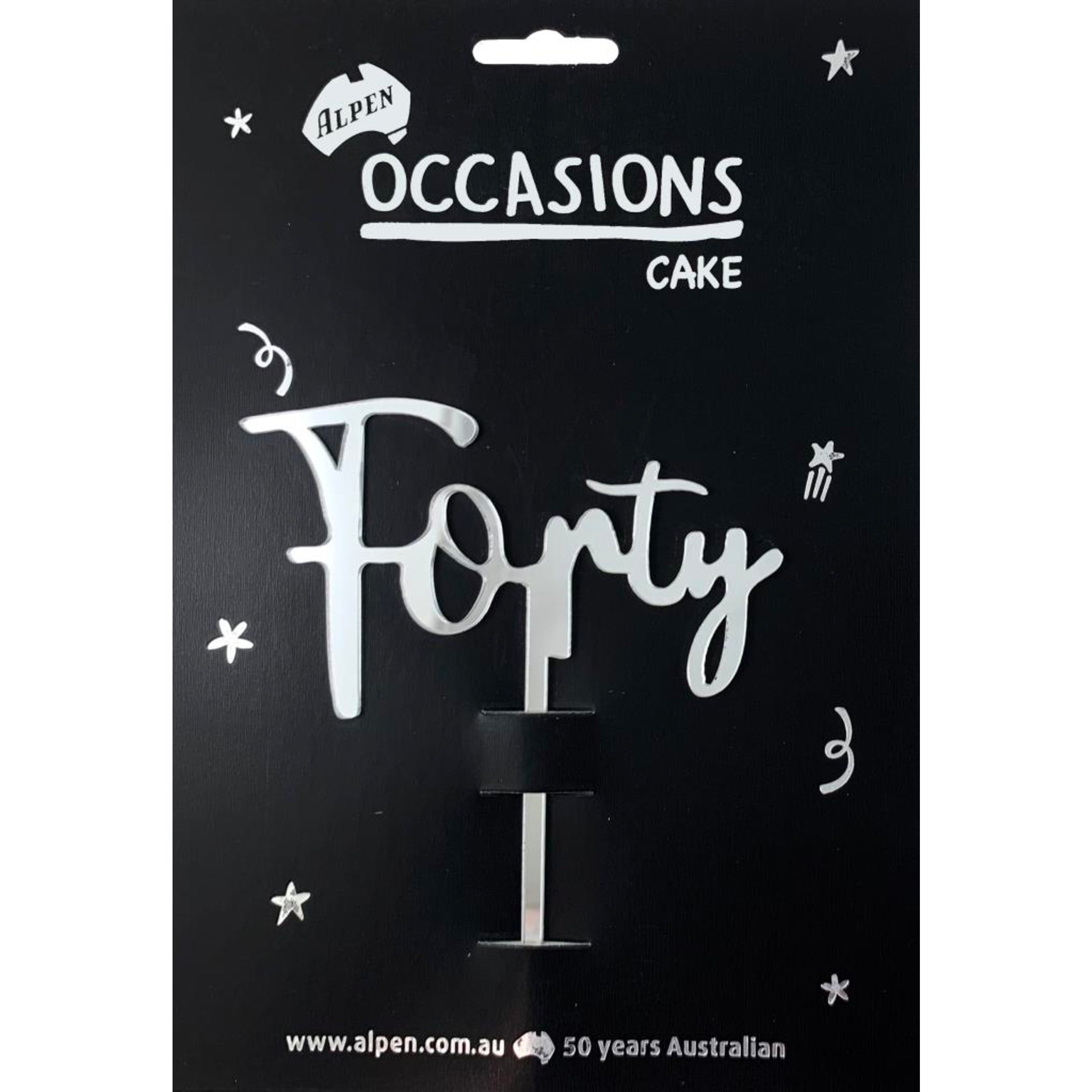 Occasions Cake Topper Acrylic 2mm Forty Silver