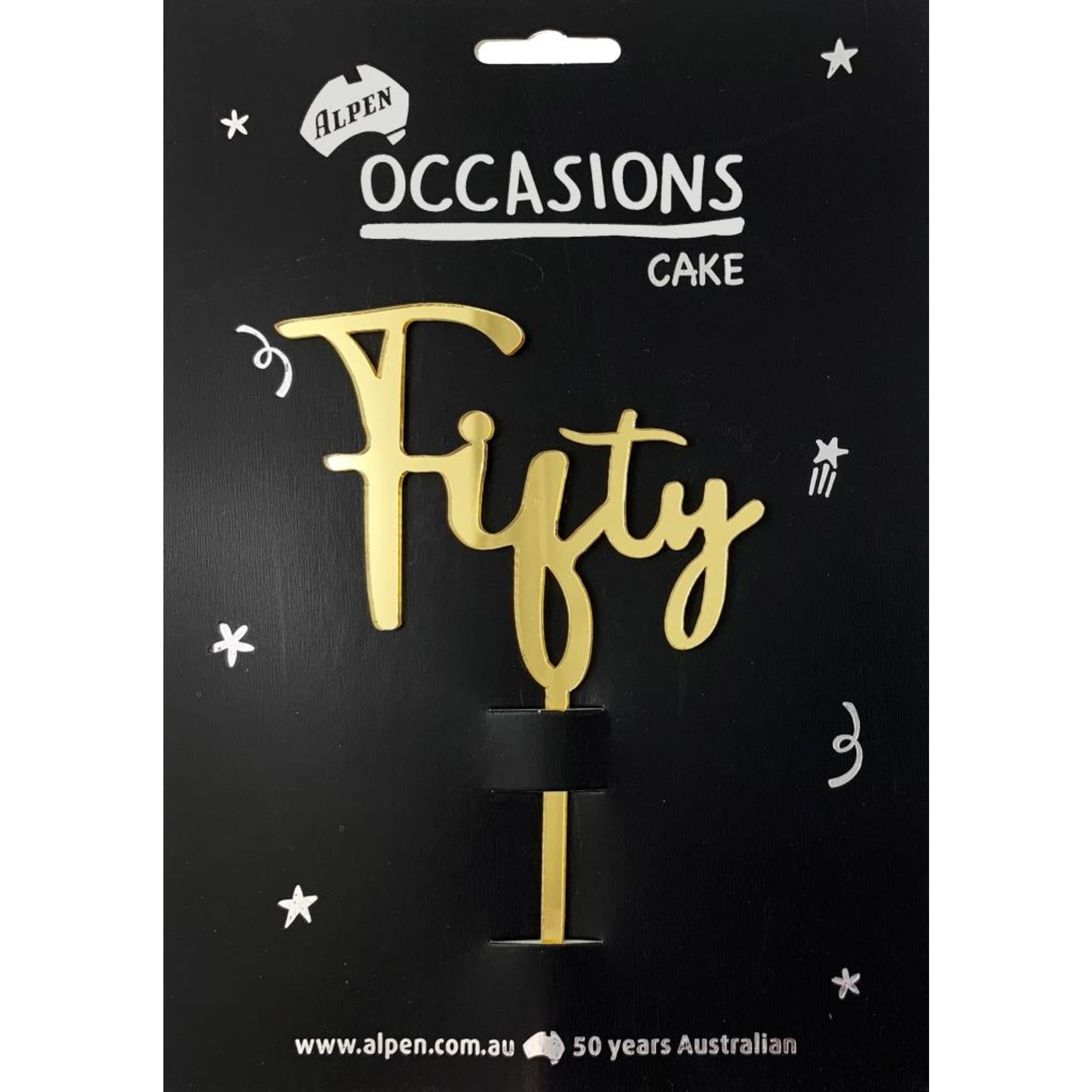 Occasions Cake Topper Acrylic 2mm Fifty Gold