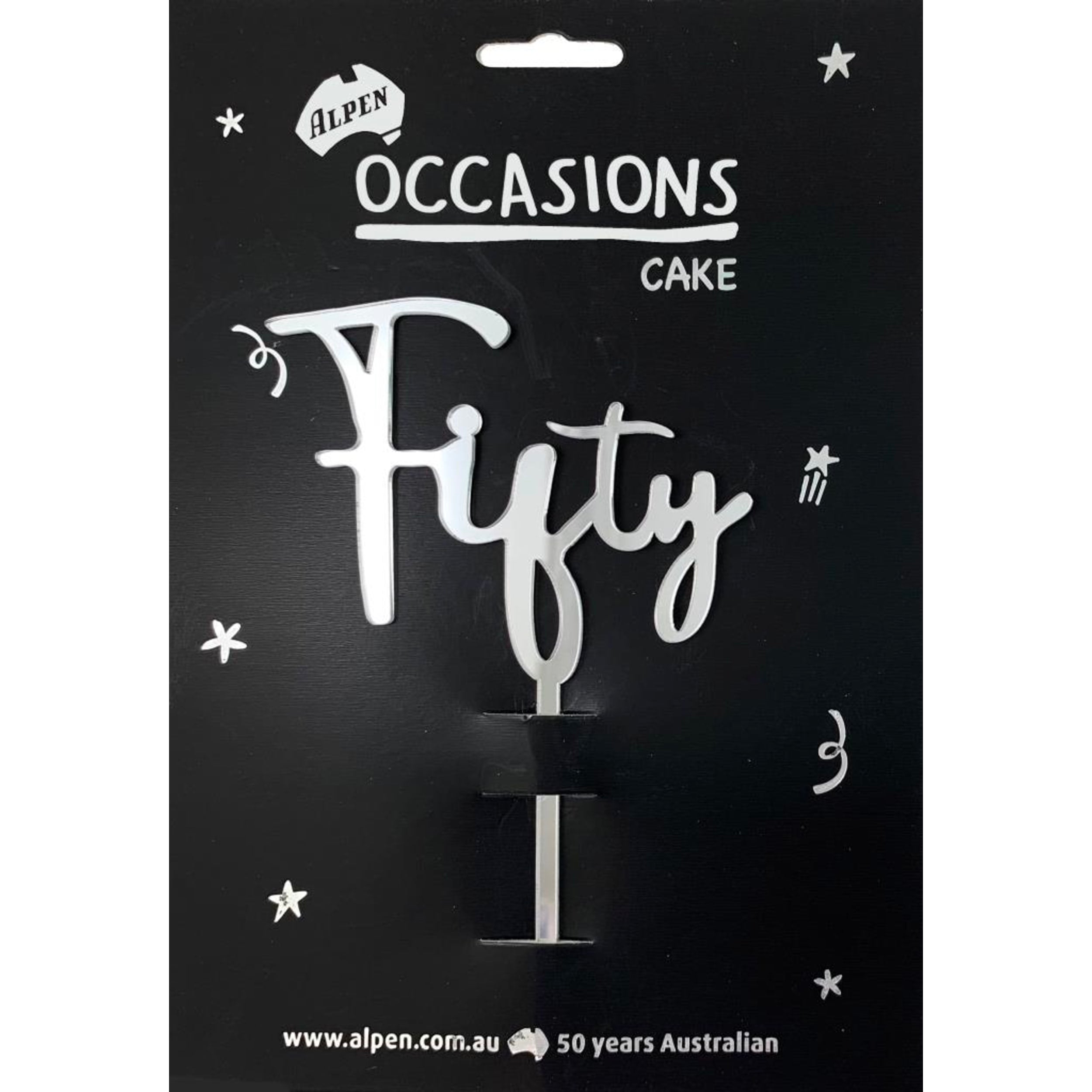 Occasions Cake Topper Acrylic 2mm Fifty Silver