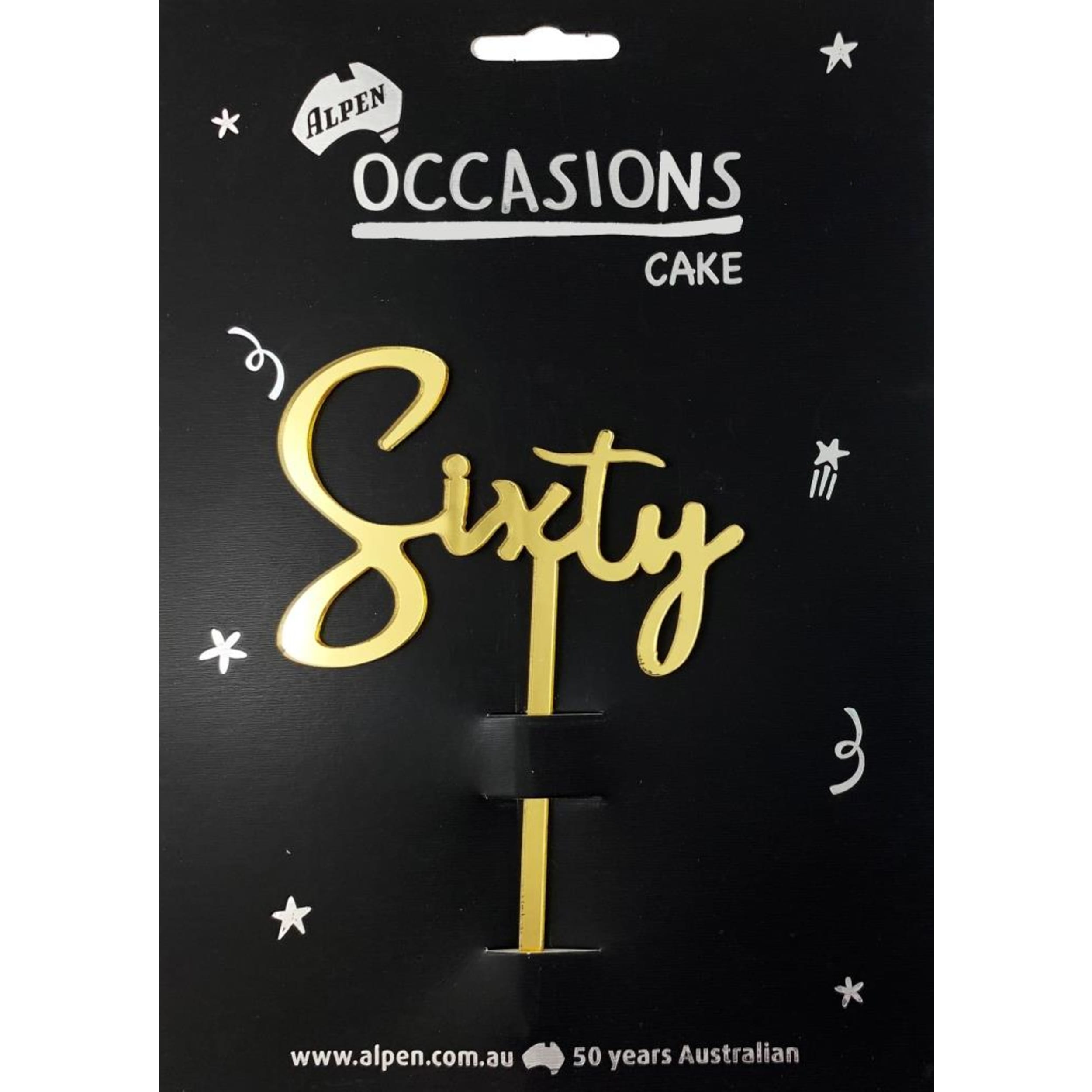 Occasions Cake Topper Acrylic 2mm Sixty Gold
