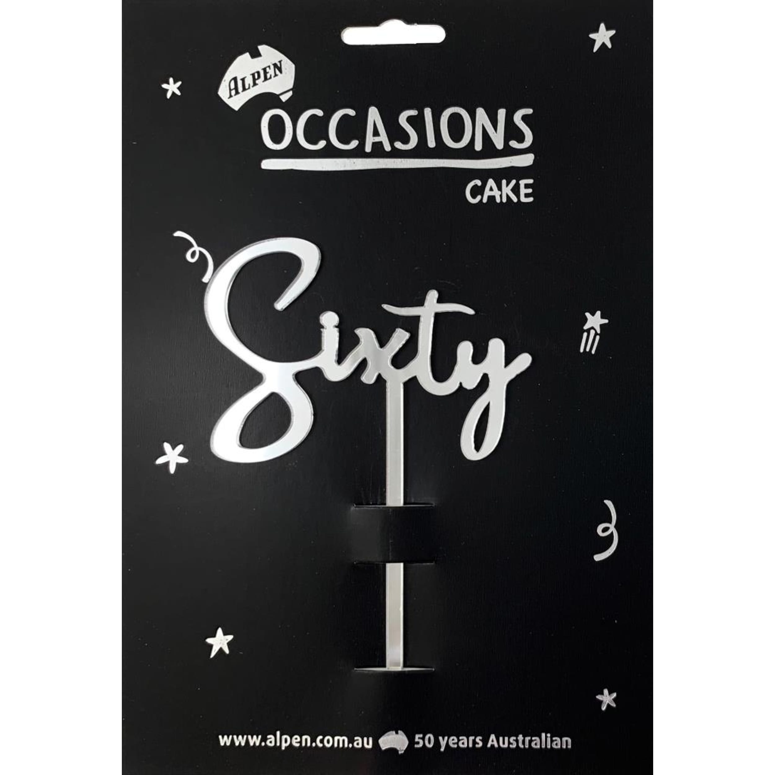 Occasions Cake Topper Acrylic 2mm Sixty Silver