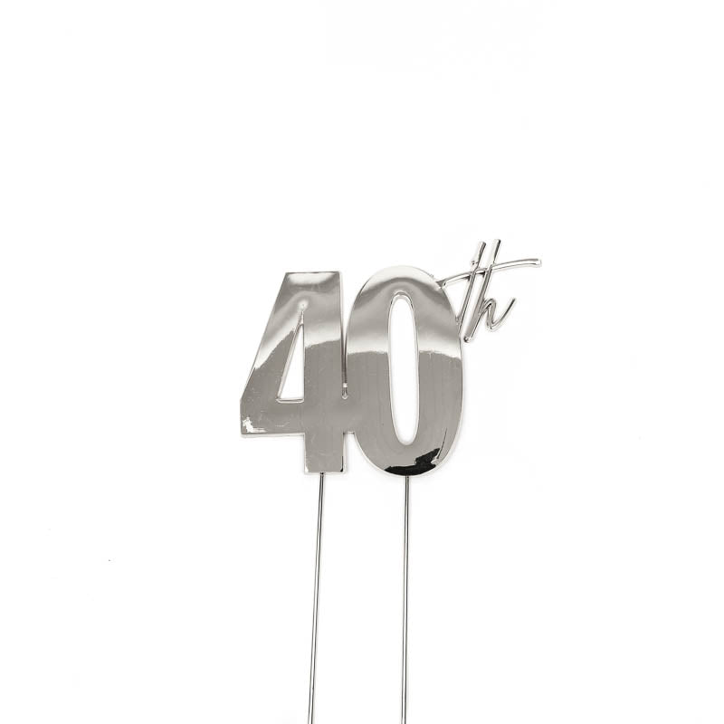 Cake & Candle Metal Cake Topper 40th Silver