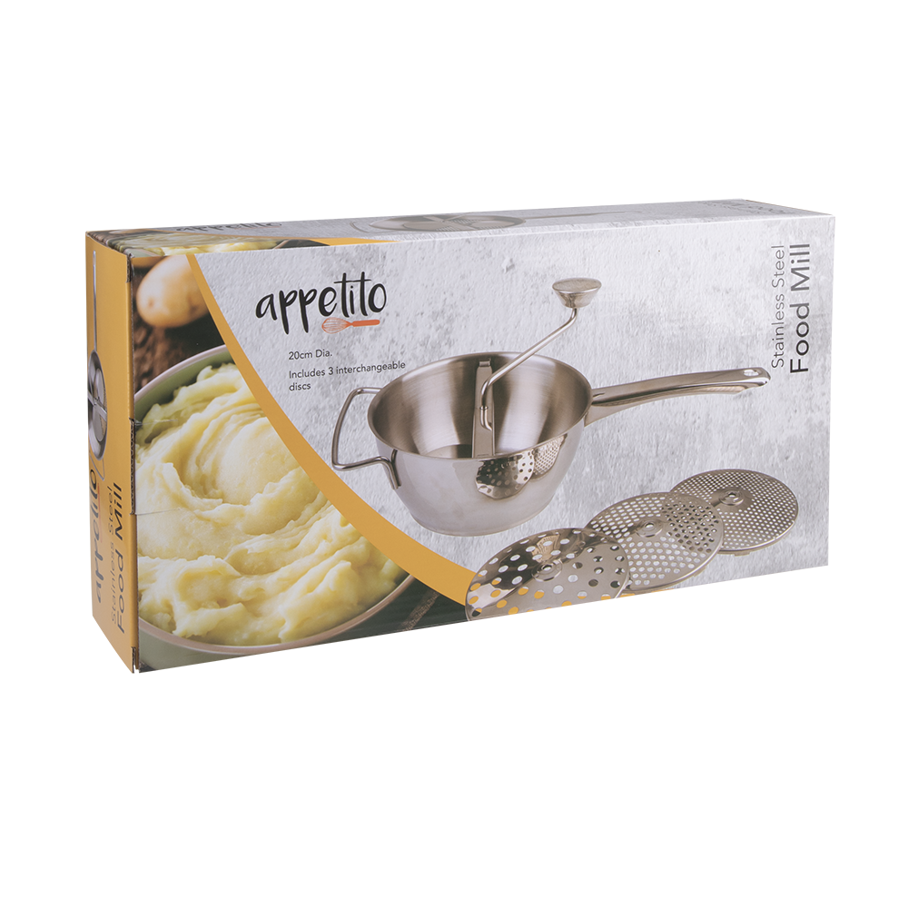 Appetito Stainless Steel Food Mill 20cm with 3 Discs