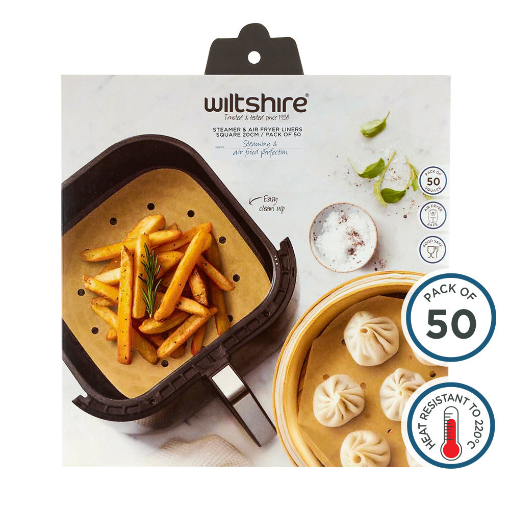 Wiltshire 20cm Steamer & Air Fryer Liners Square 50 Pack