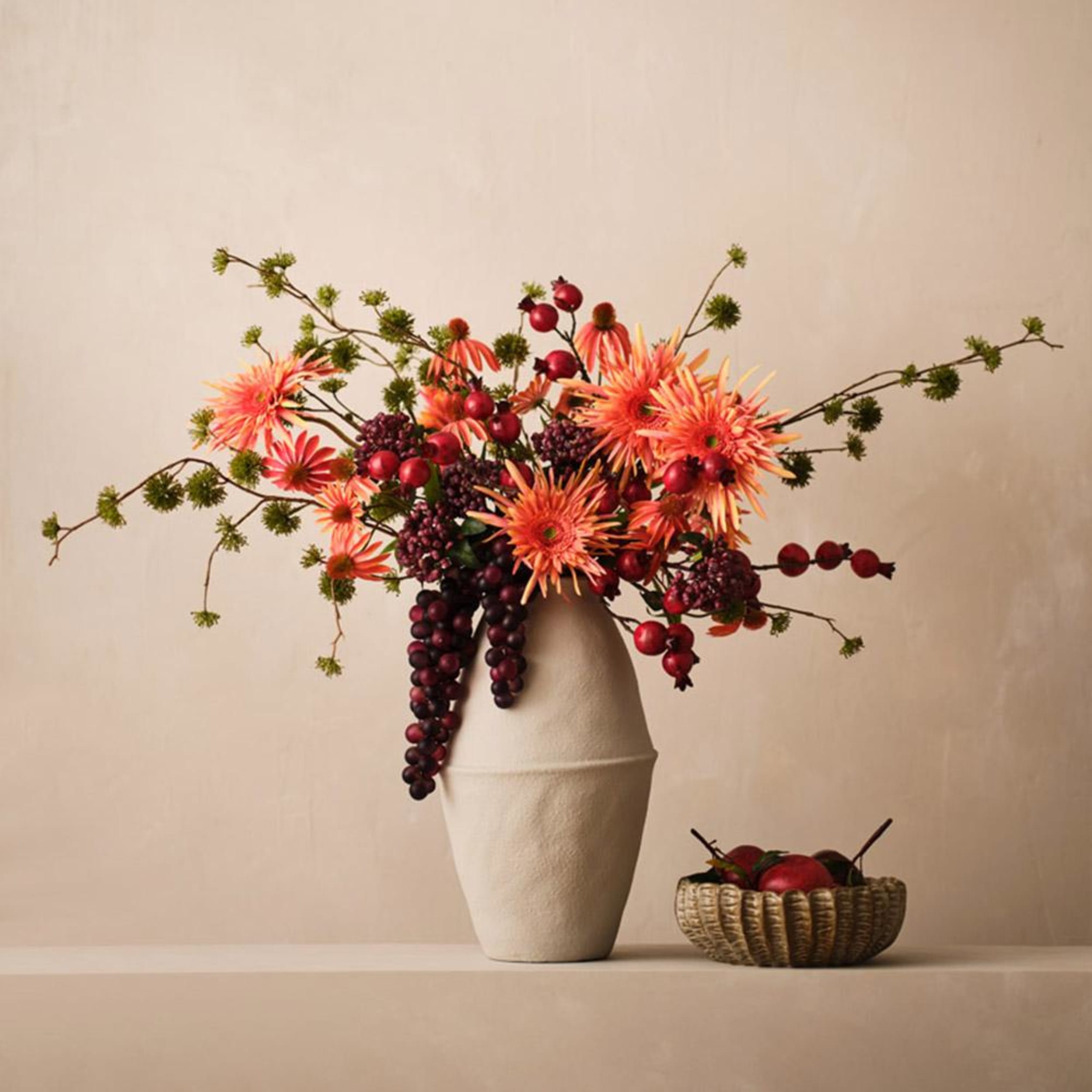 Floral Interiors Artificial Pomegranate with Leaf 15cm Red Orange