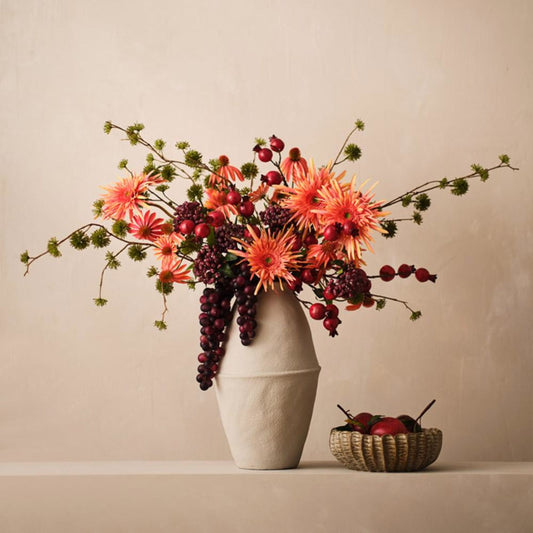 Floral Interiors Artificial Pomegranate with Leaf 15cm Red Orange