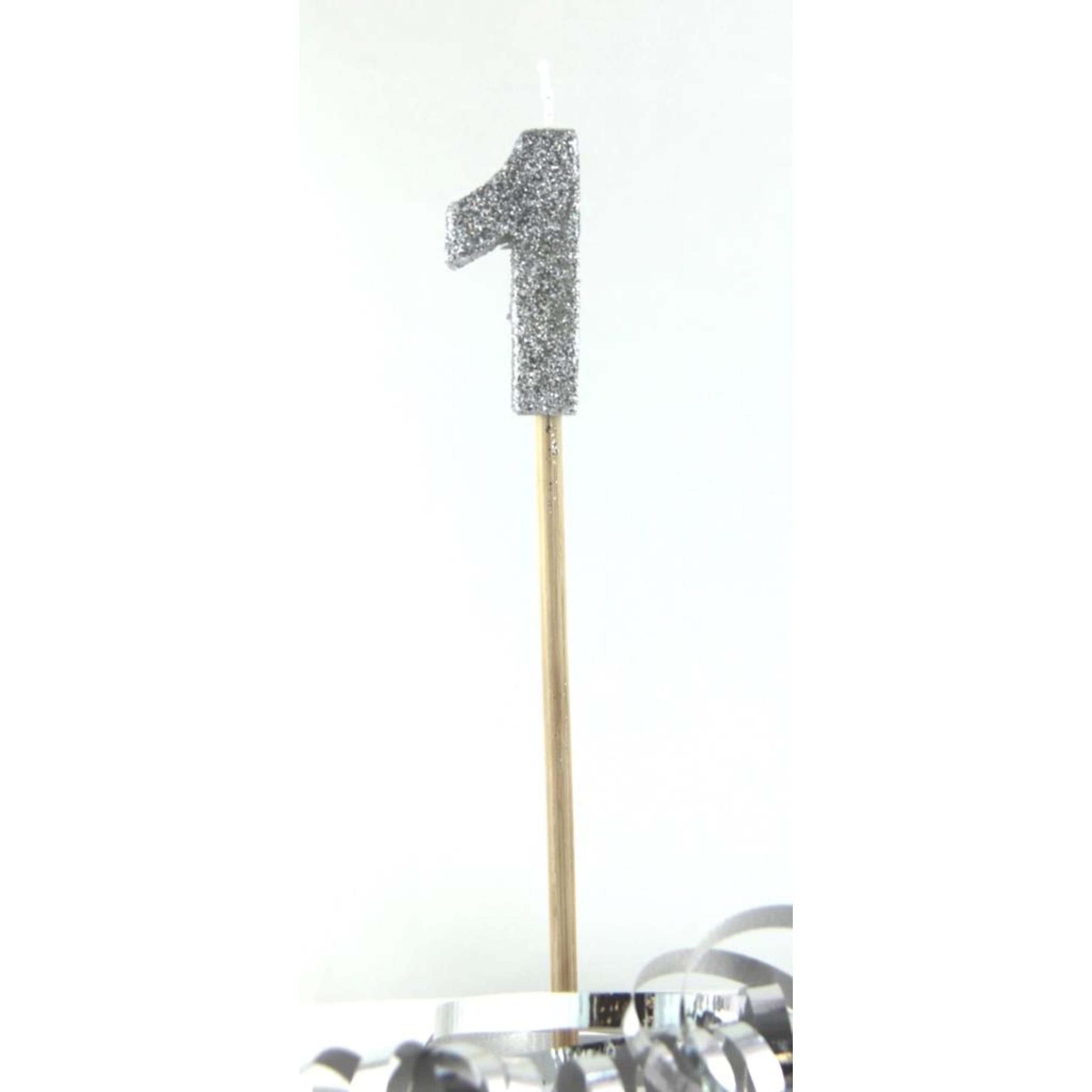 Occasions Silver Glitter Long Stick Candle #1