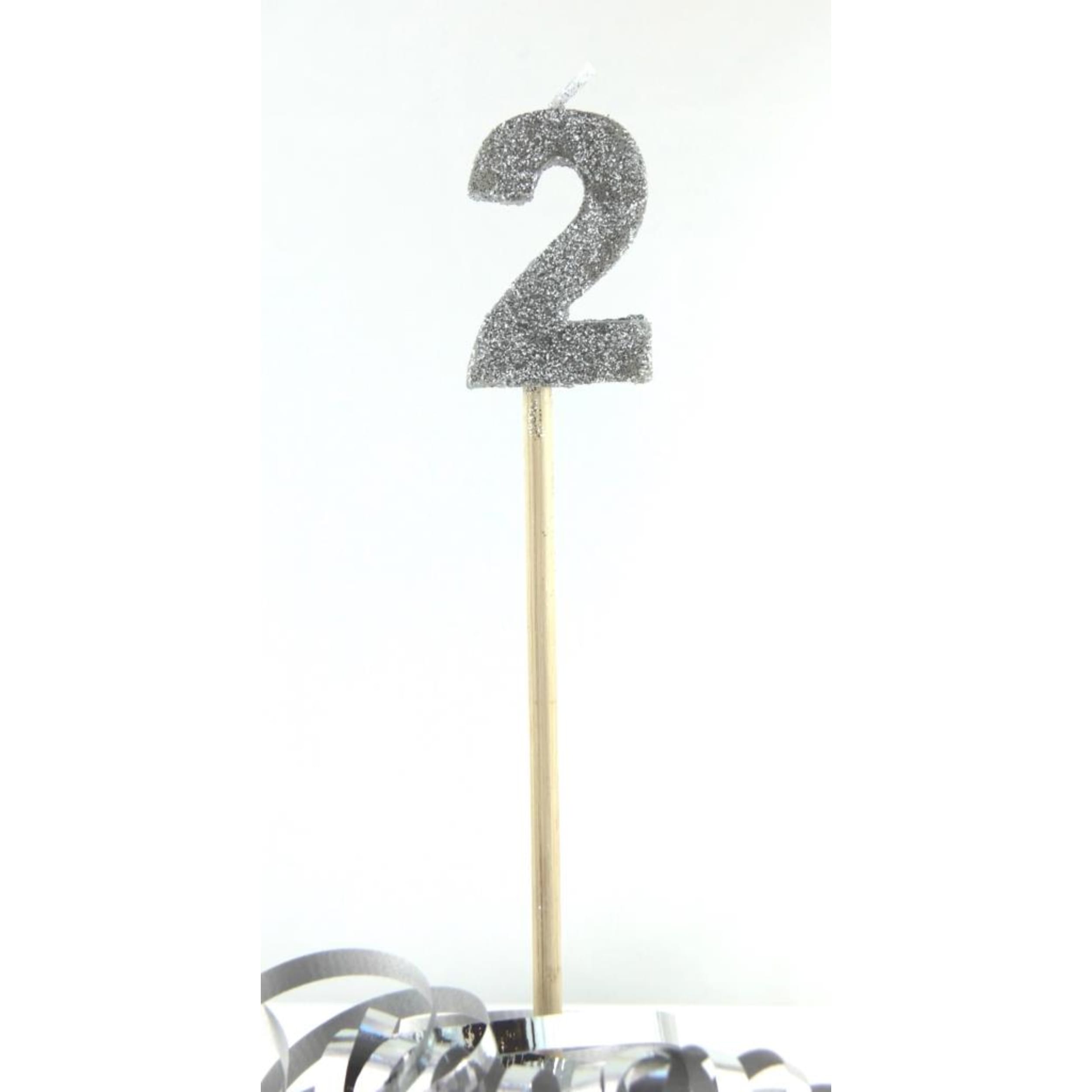 Occasions Silver Glitter Long Stick Candle #2