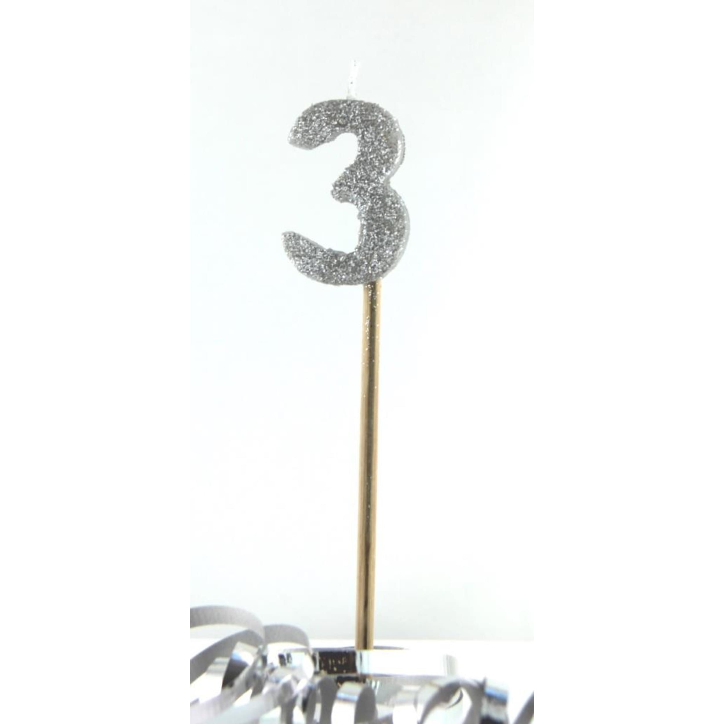 Occasions Silver Glitter Long Stick Candle #3