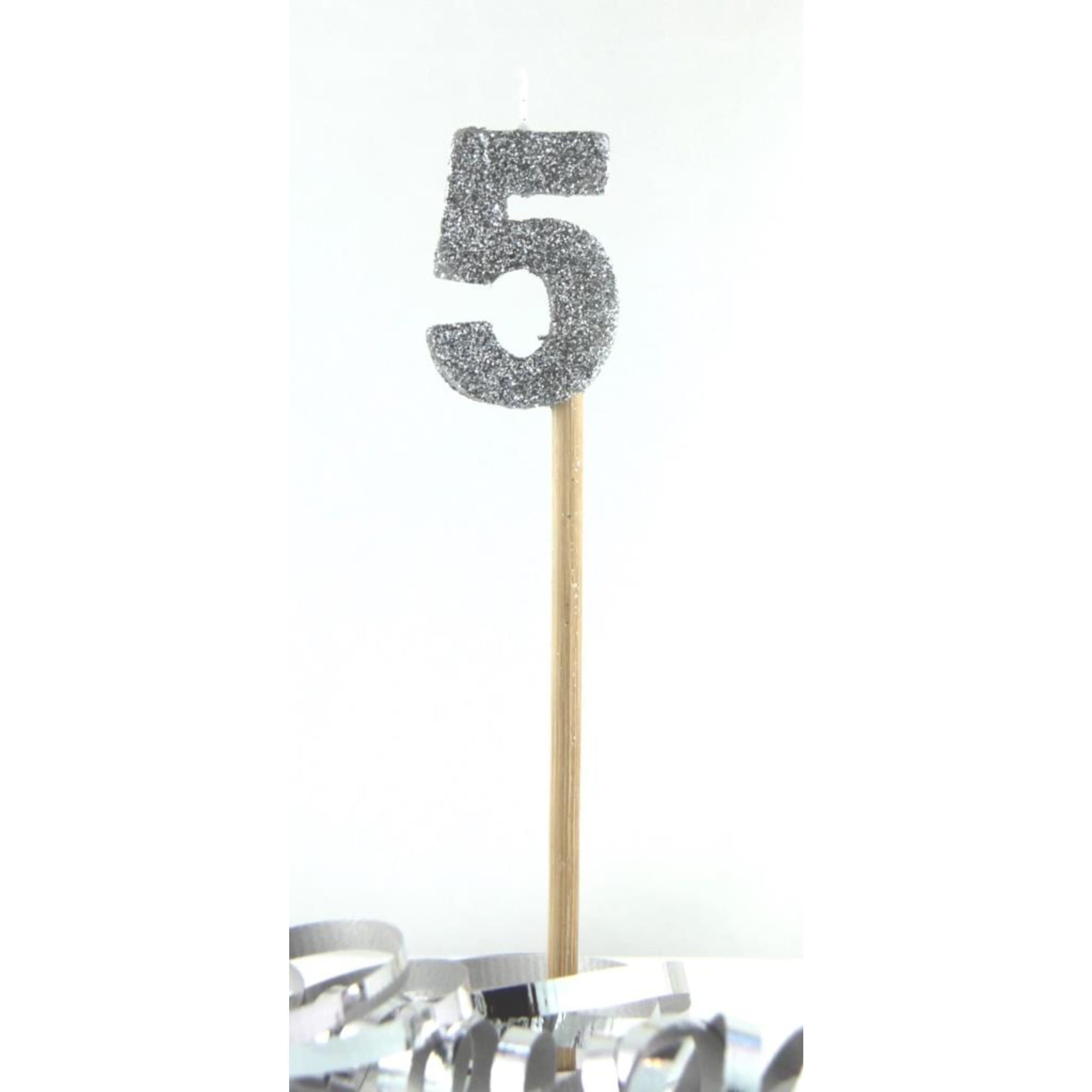 Occasions Silver Glitter Long Stick Candle #5
