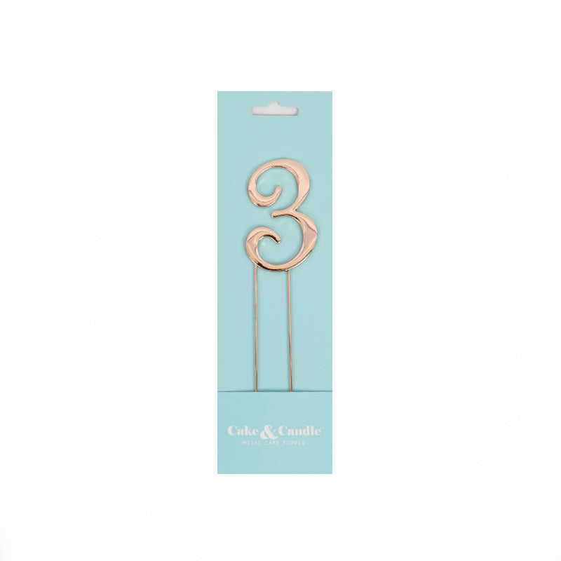 Cake & Candle Cake Topper Number 3 Rose Gold 7cm