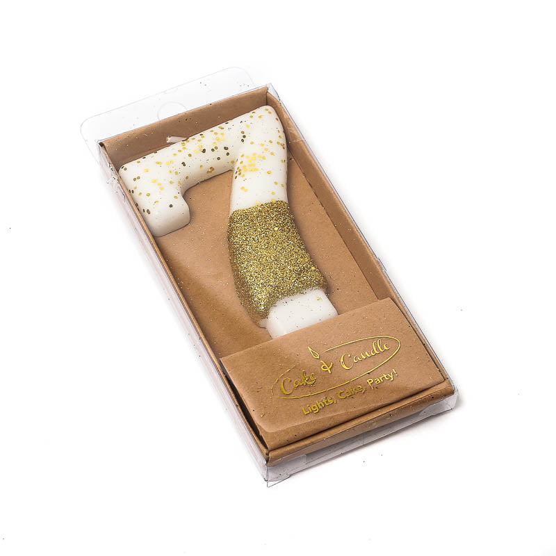Cake & Candle Glitter Dipped Candle Number 7 Gold 8cm