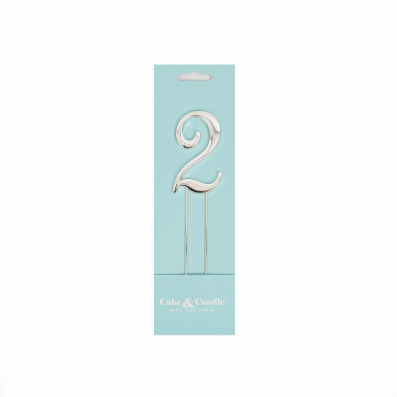 Cake & Candle Cake Topper Number 2 Silver 7cm