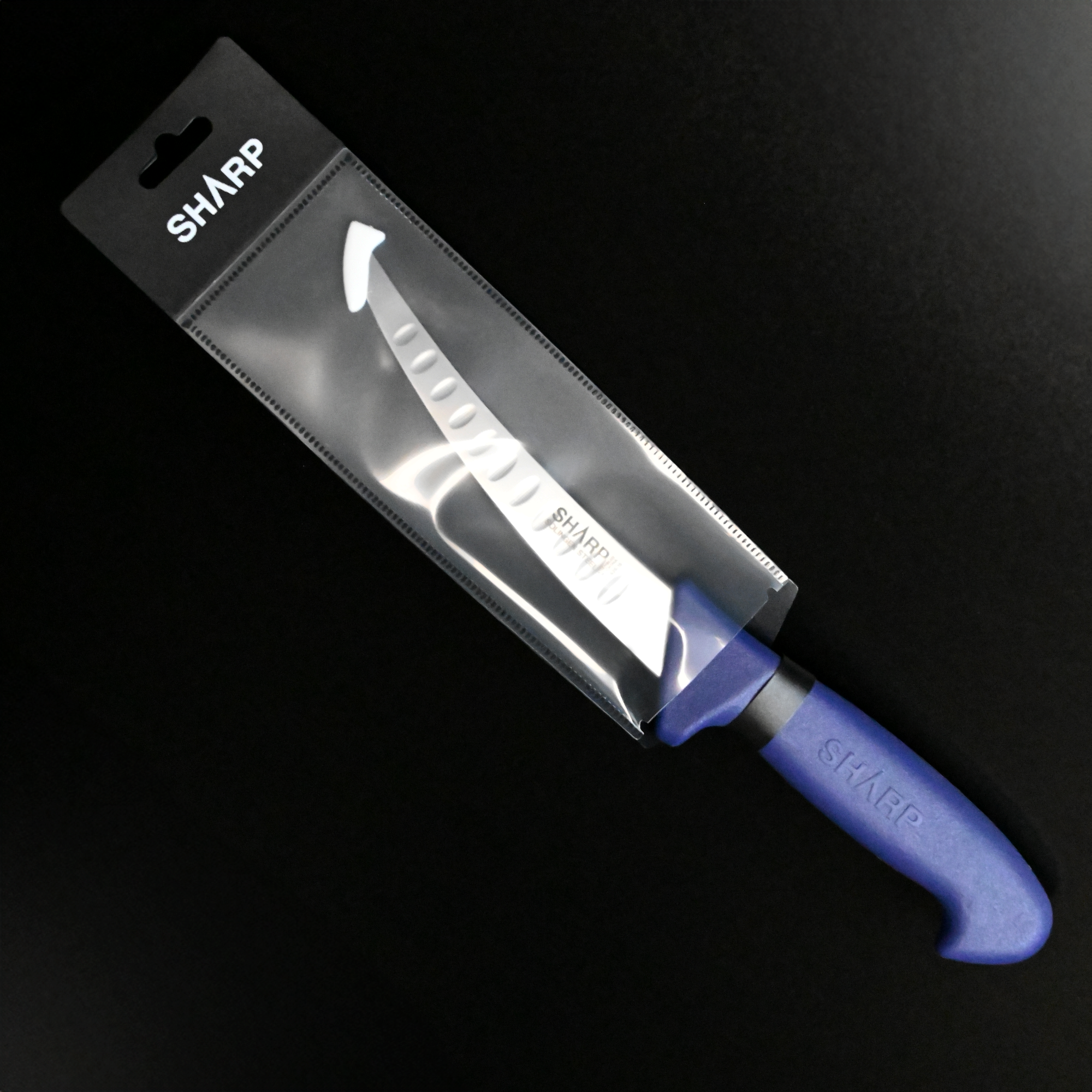 SHARP Boning Knife  Granton Edge  Narrow Curved Blade  15cm - Blue