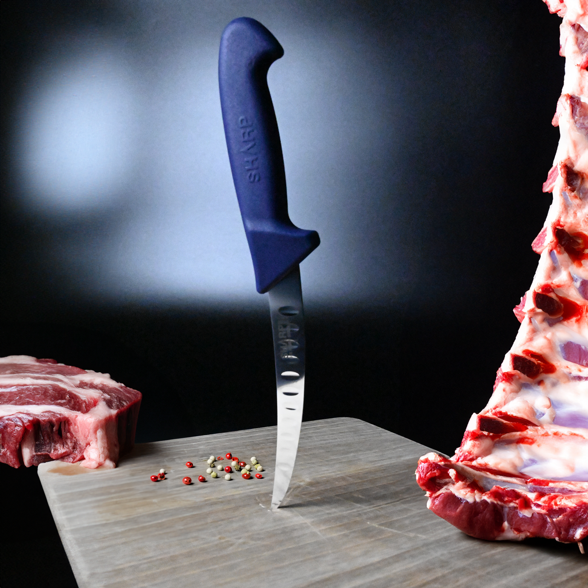 SHARP Boning Knife  Granton Edge  Narrow Curved Blade  15cm - Blue