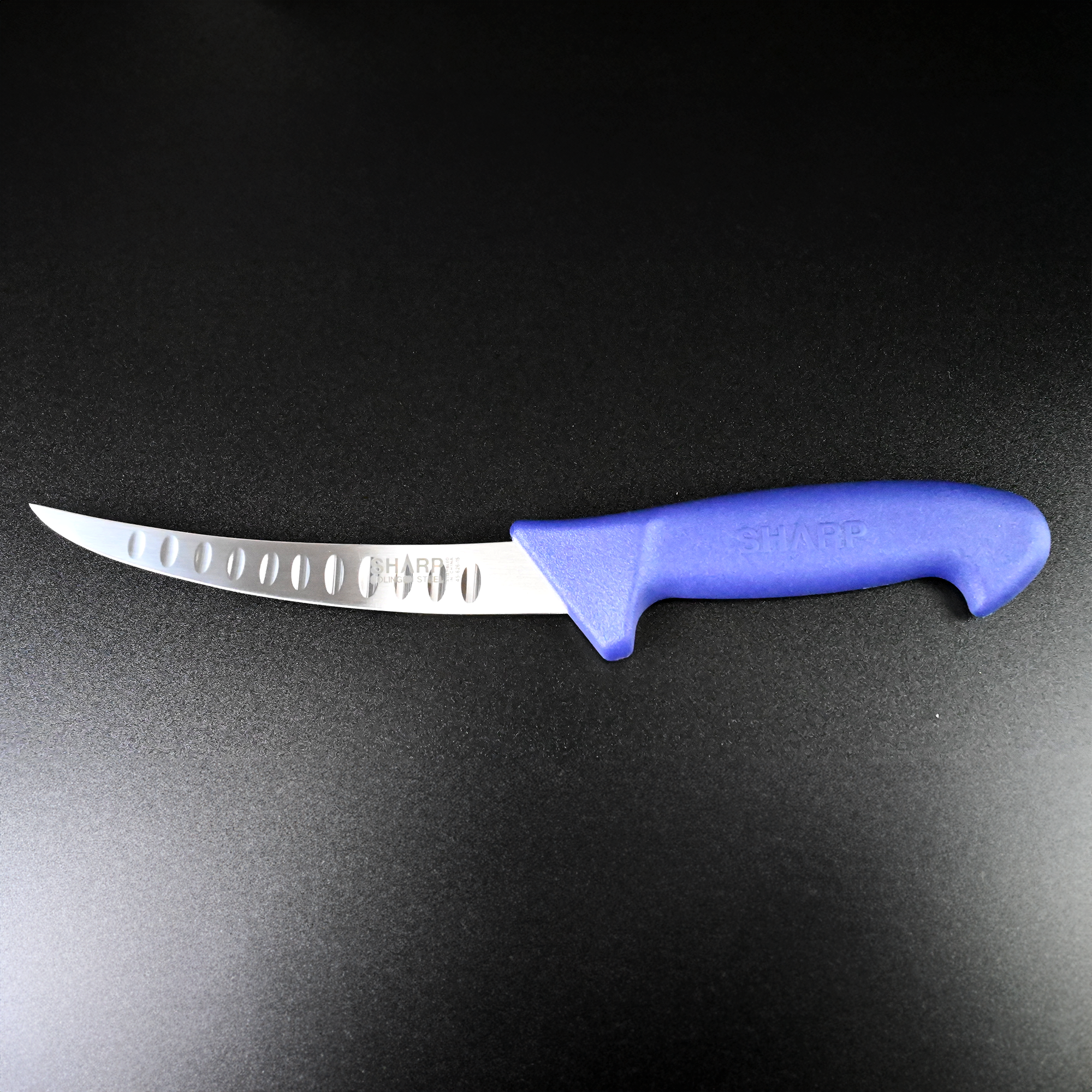 SHARP Boning Knife  Granton Edge  Narrow Curved Blade  15cm - Blue