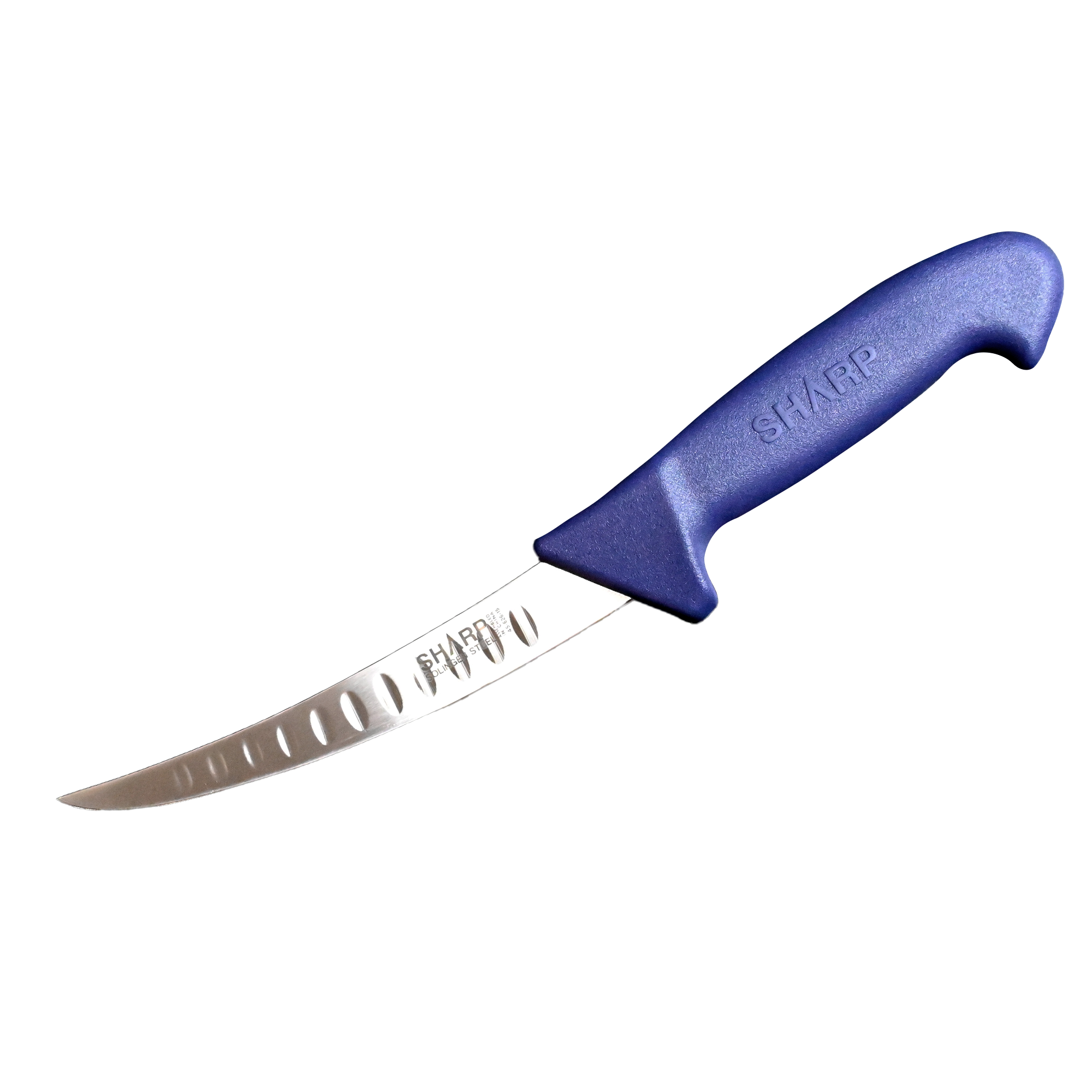 SHARP Boning Knife  Granton Edge  Narrow Curved Blade  15cm - Blue