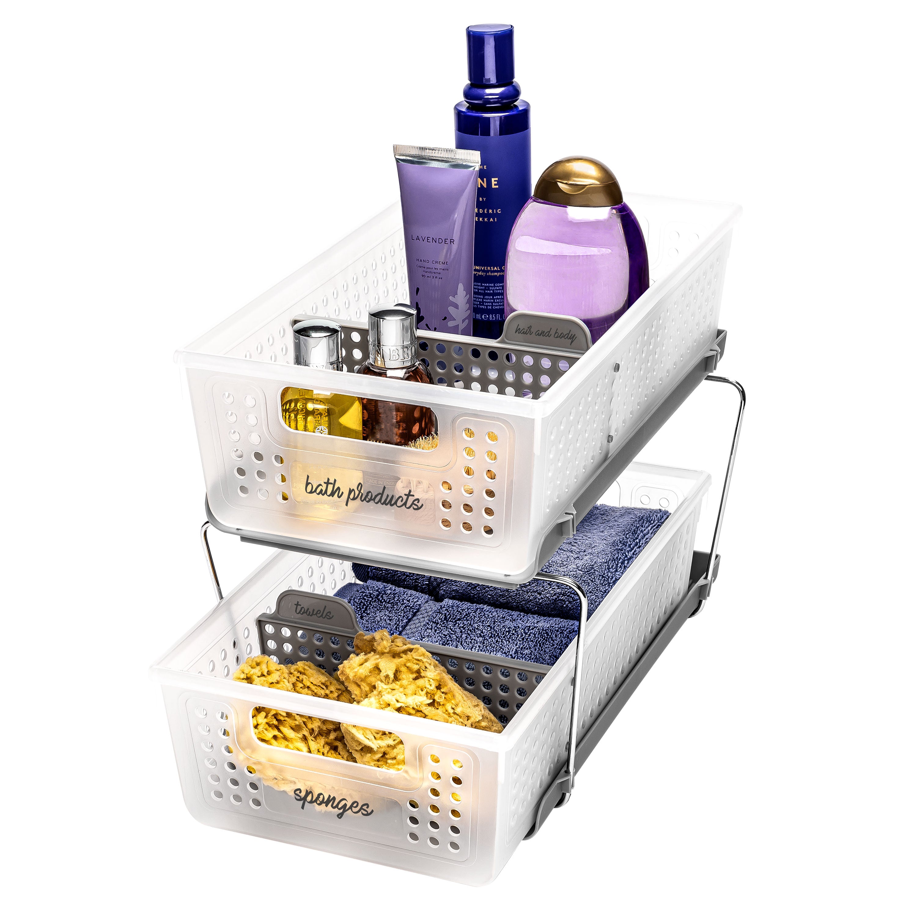 Madesmart Two Level Storage with Dividers  - Frost/Grey