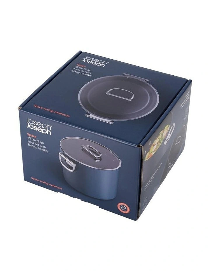 Joseph Joseph Space 25 Cm (8.5 Qt) Non-Stick Stock Pot With Folding  Handles And Lid