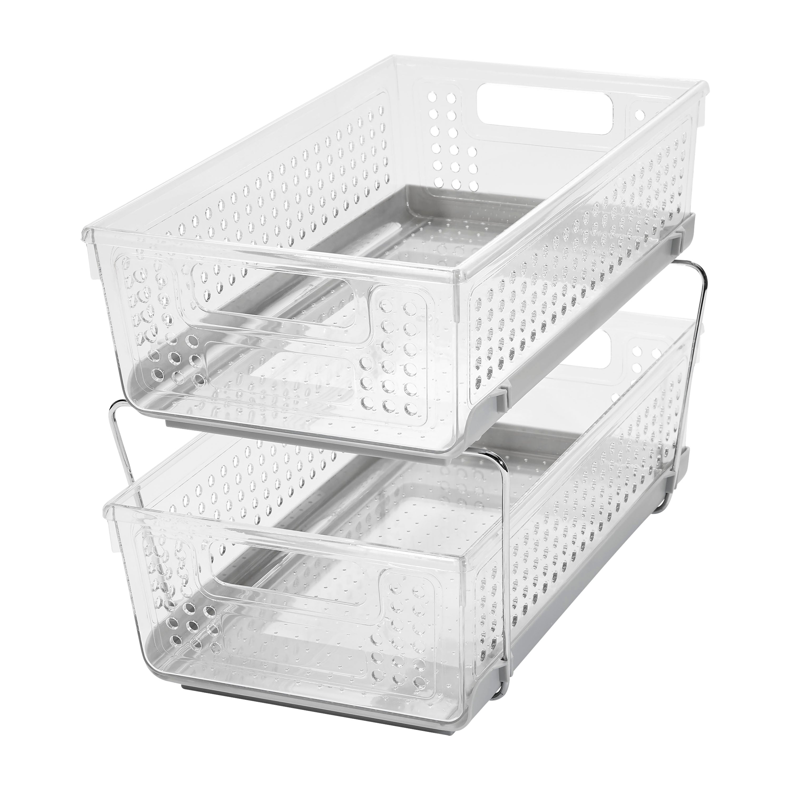 Madesmart Two Level Storage with Dividers  - Frost/Grey