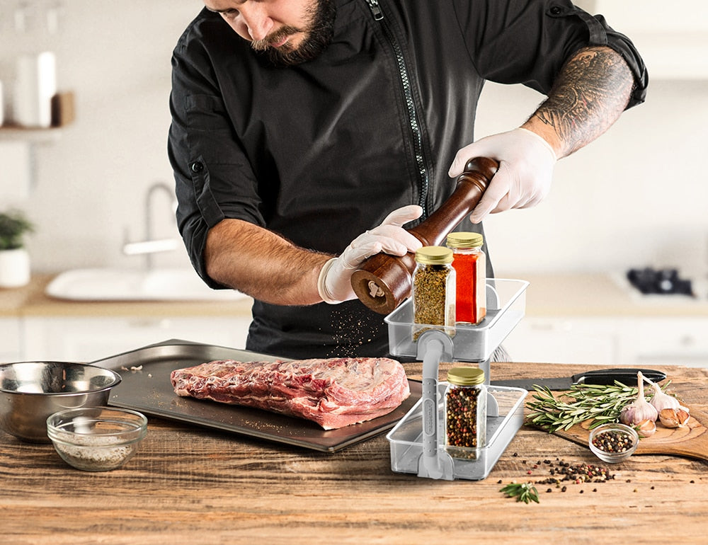 Madesmart Clear 2 Tier Spice Organiser 26.4 x 12.6 x 18.3cm - Grey