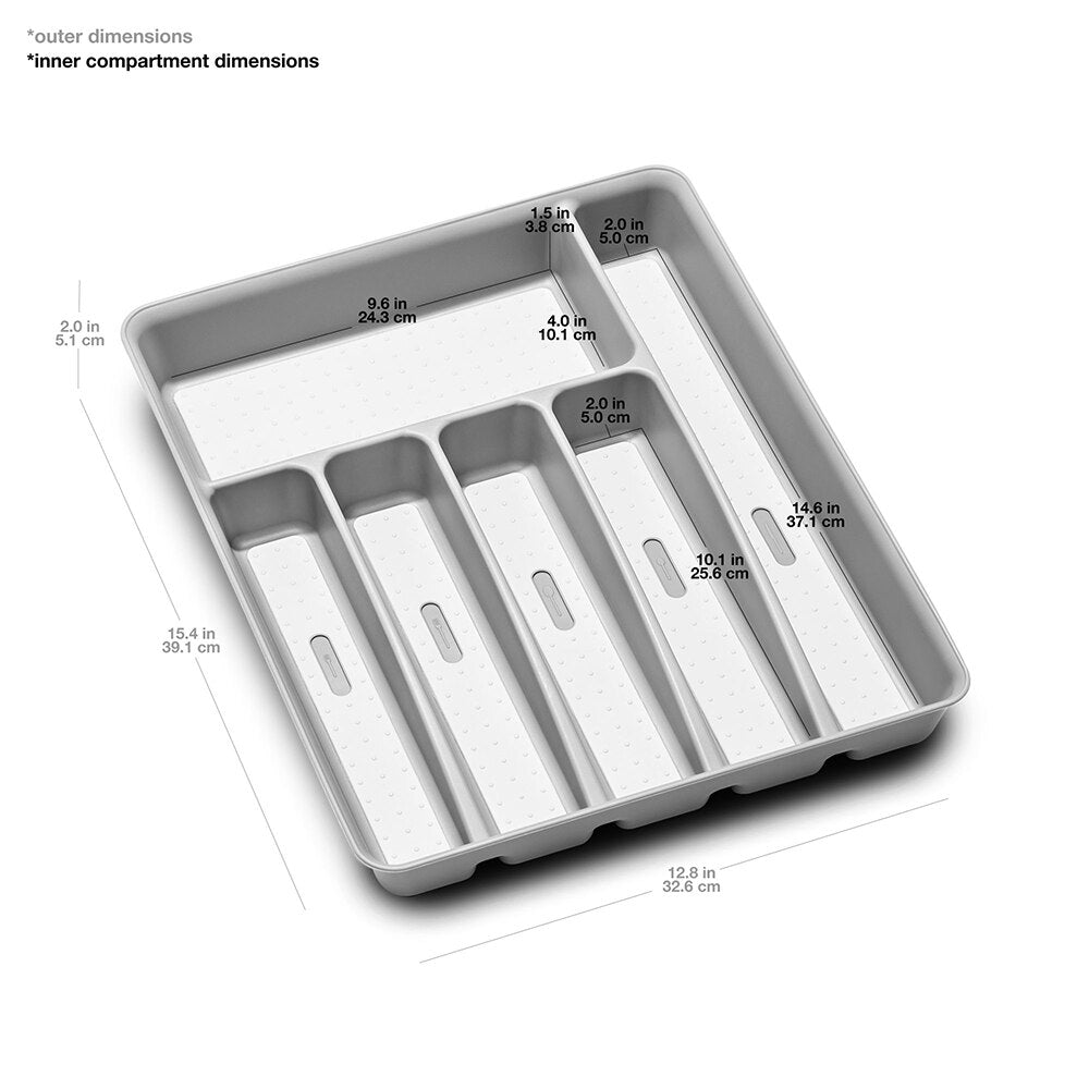 Madesmart 6 Compartment Cutlery Tray 39 x 32.6 x 5cm - Soft Grey