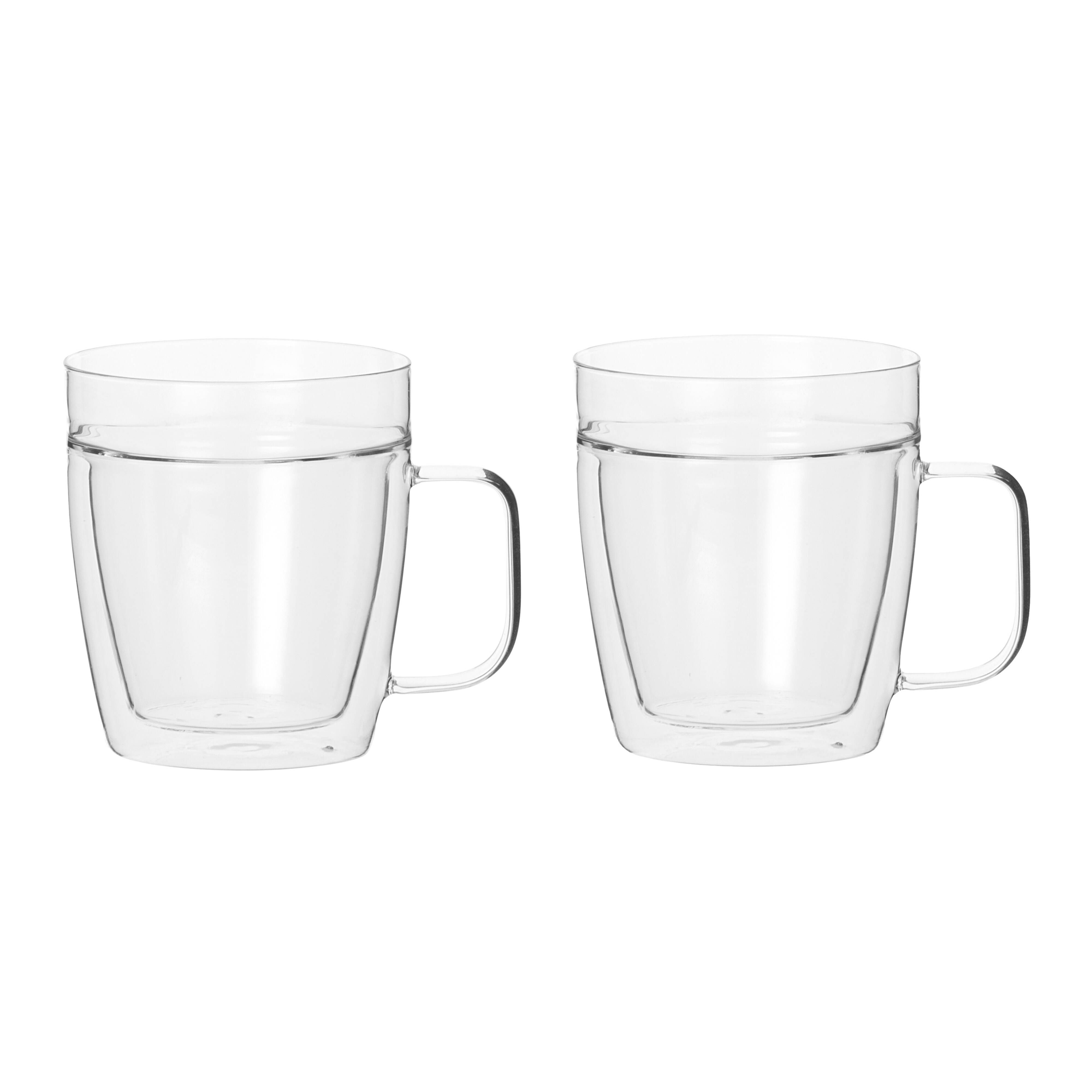 Leaf & Bean Double Wall Glass with Handle 350ml 2 Piece Set Clear