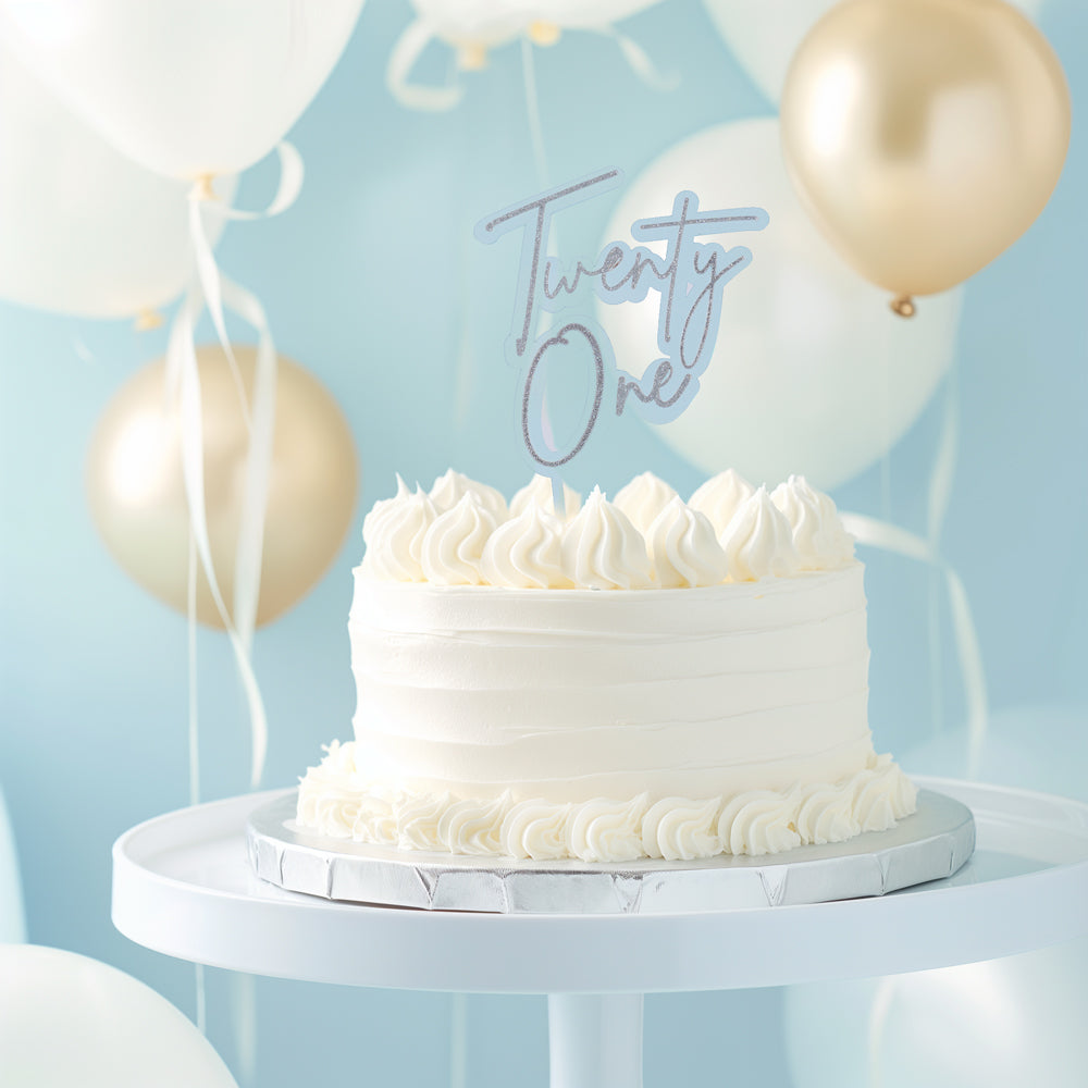 Cake & Candle Layered Cake Topper 21 Silver Light Blue