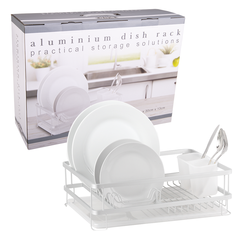 D.Line Aluminium Dish Rack W/ Draining Board - White