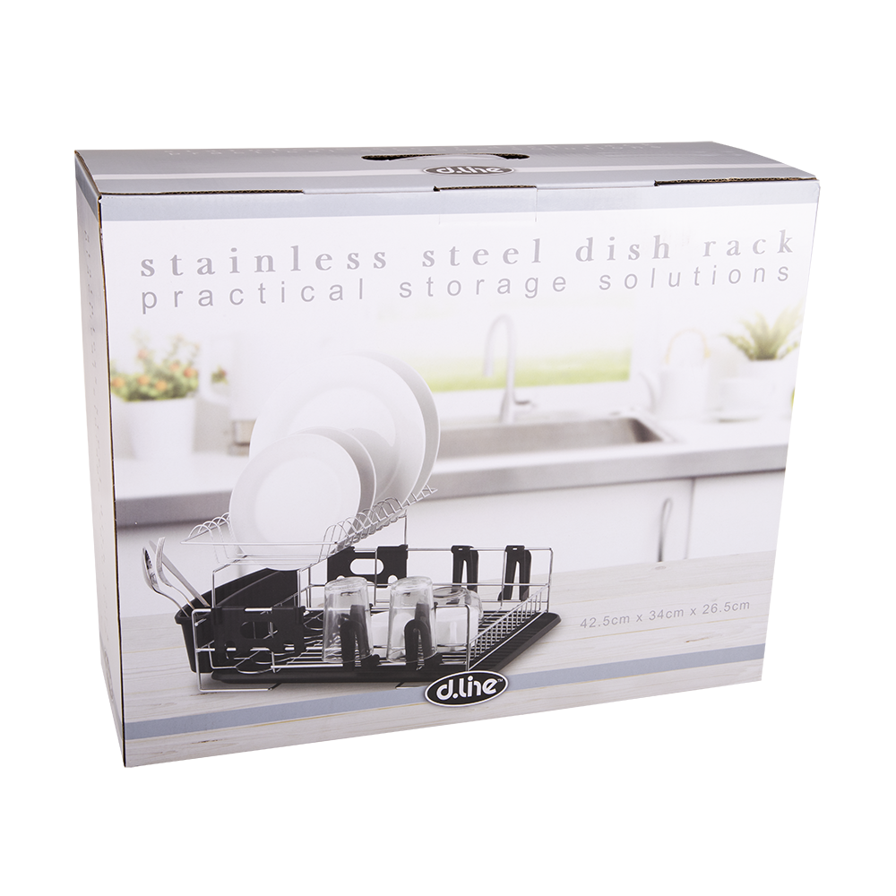 D.Line Stainless Steel 2-Tier Dish Rack W/ Draining Board - Black