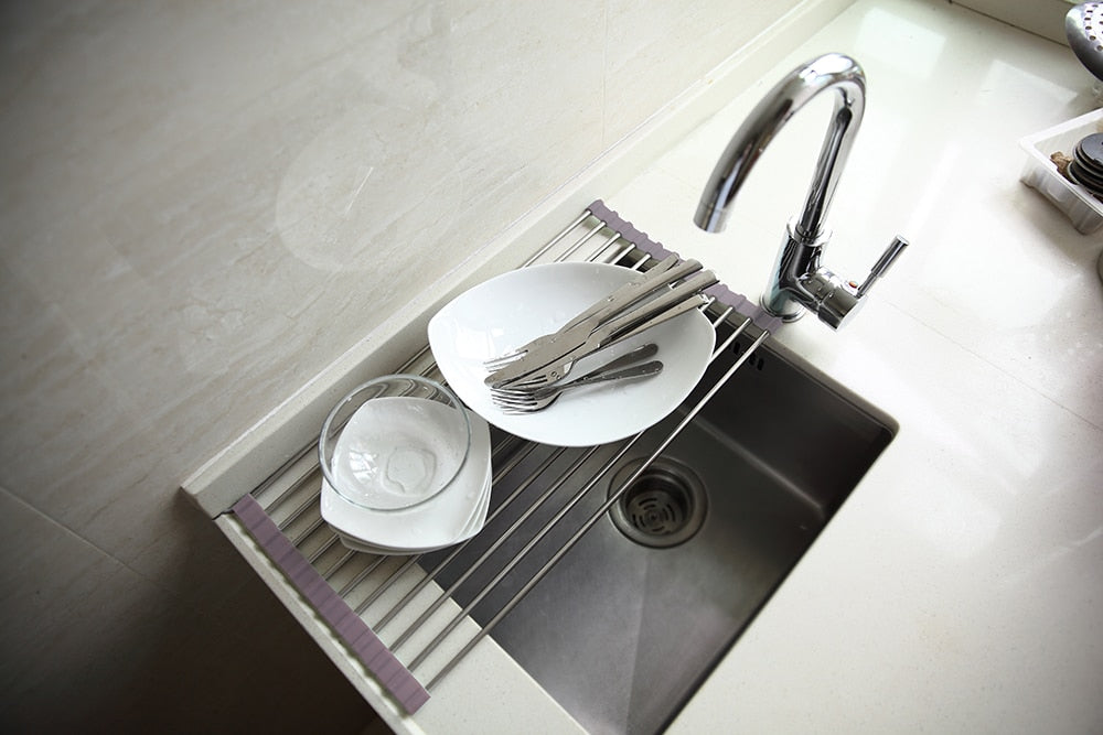 D.Line Over Sink Roll-Up Draining Rack 48 x 24cm - Grey