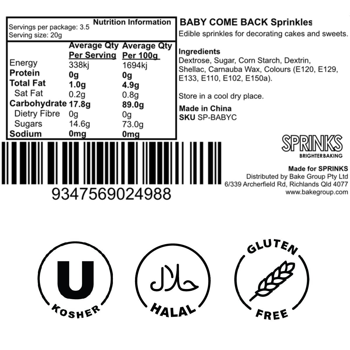 Sprinks Baby Come Back Nonpareils 500g