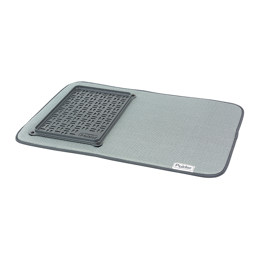 Polder Microfibre Mat W/ Glass Tray 56 X 38Cm - Grey