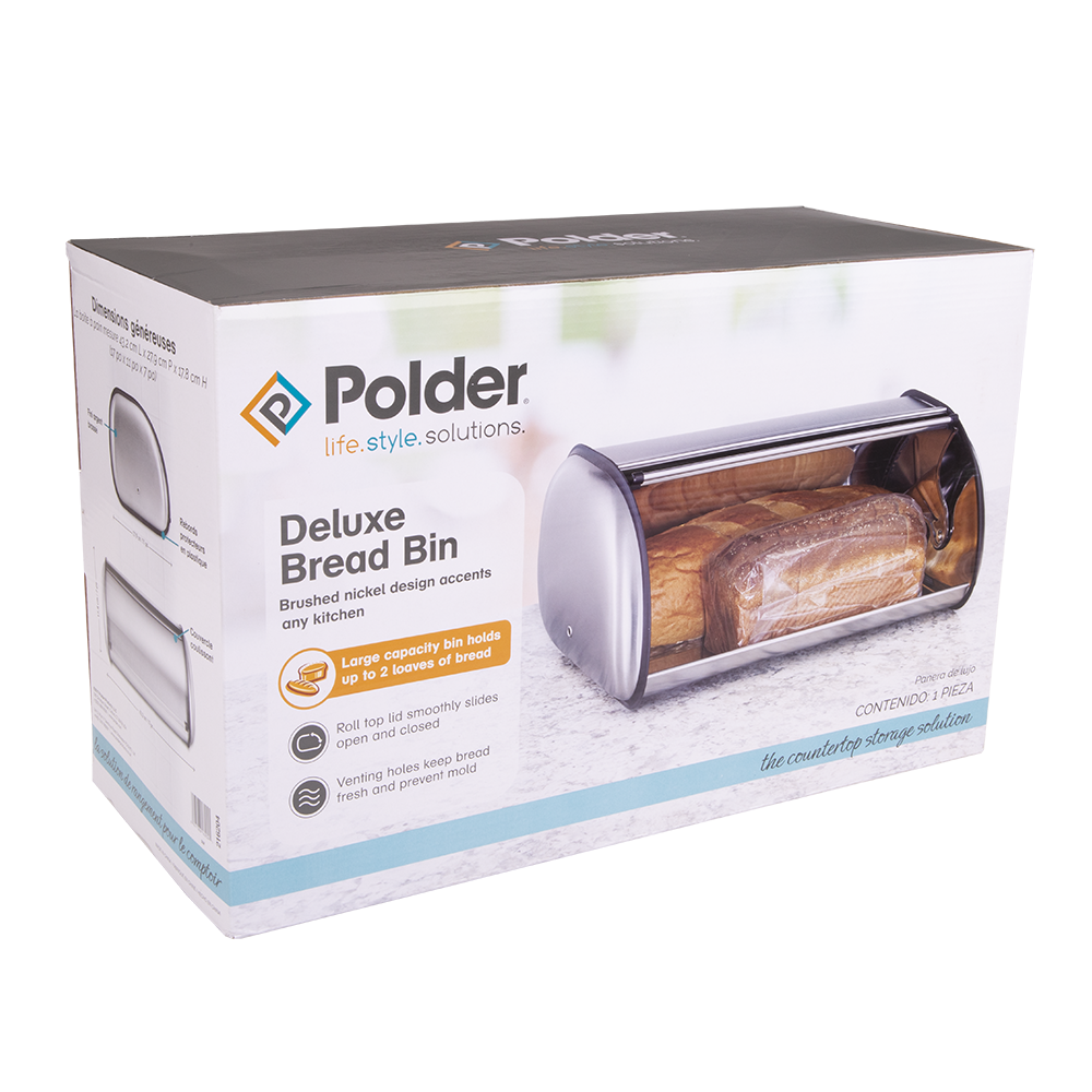 Polder Deluxe Bread Bin - Brushed Nickel