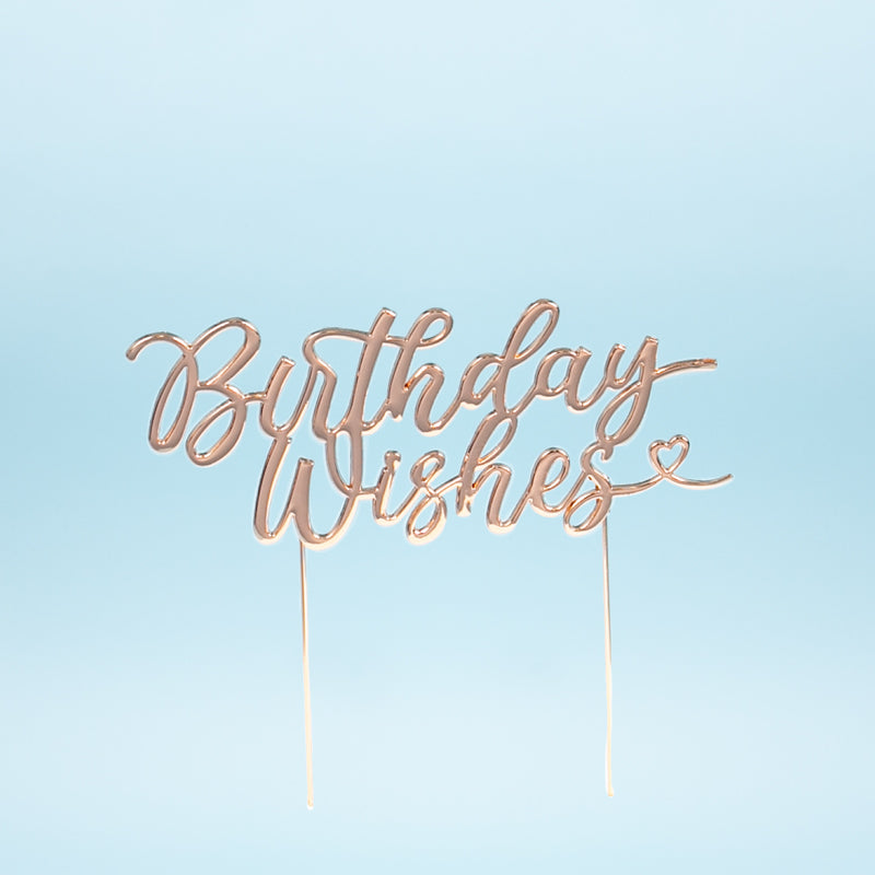 Cake & Candle Metal Cake Topper Birthday Wishes Rose Gold