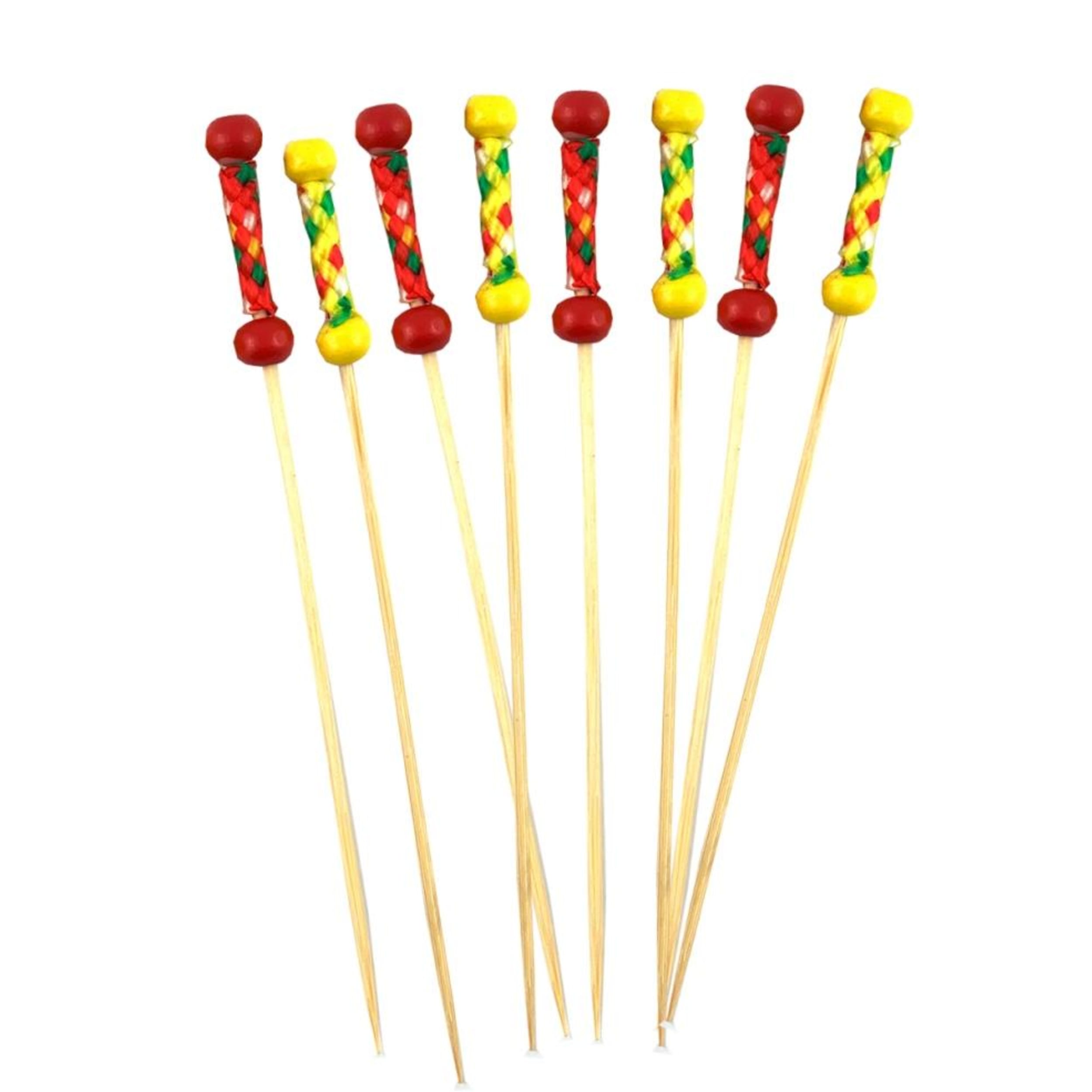Eco Collection Decorated Pick Colour Ends Woven 12cm (Red&Yellow) (100 Pack)