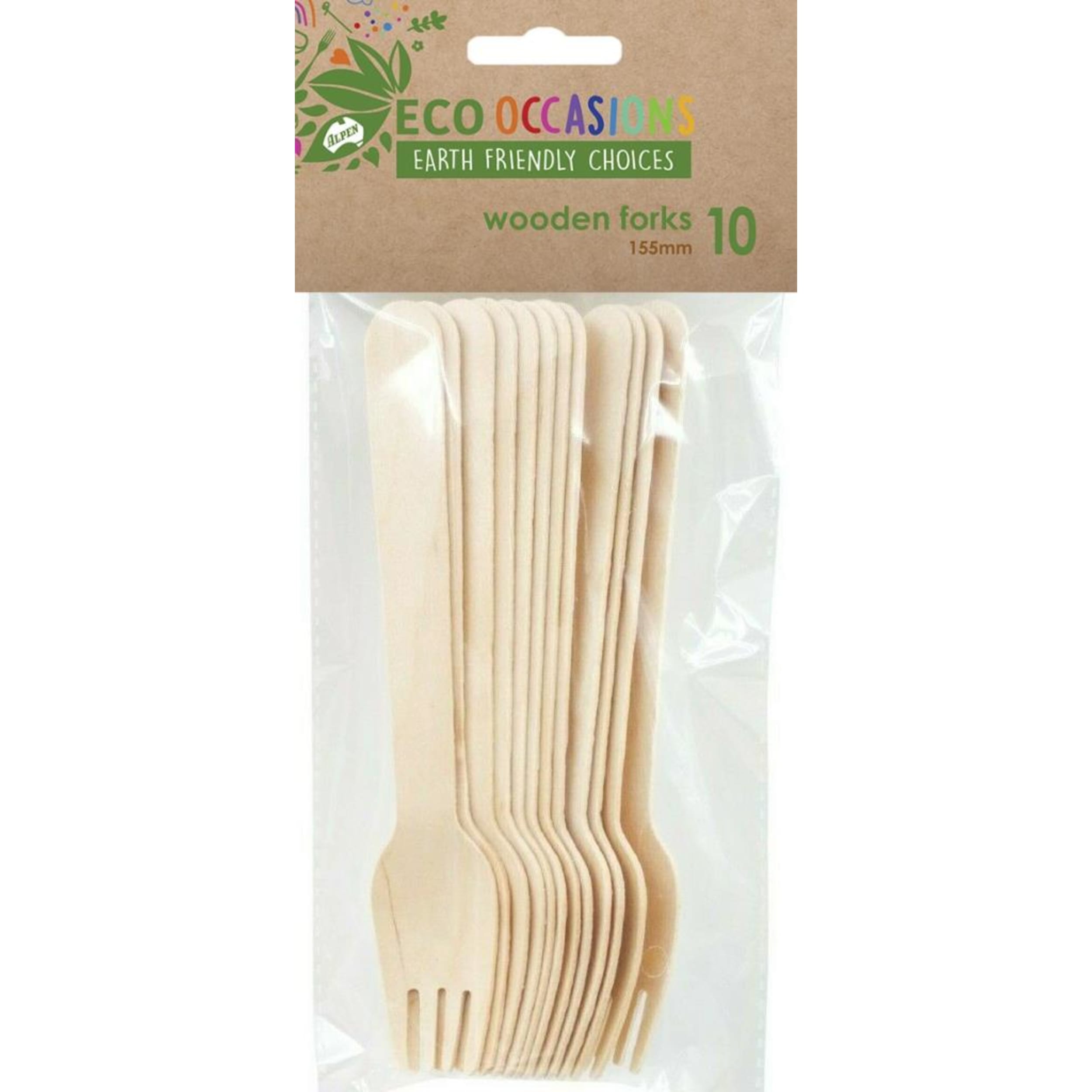 Eco Collection Wooden Forks 155mm x 10 (10 Pack)